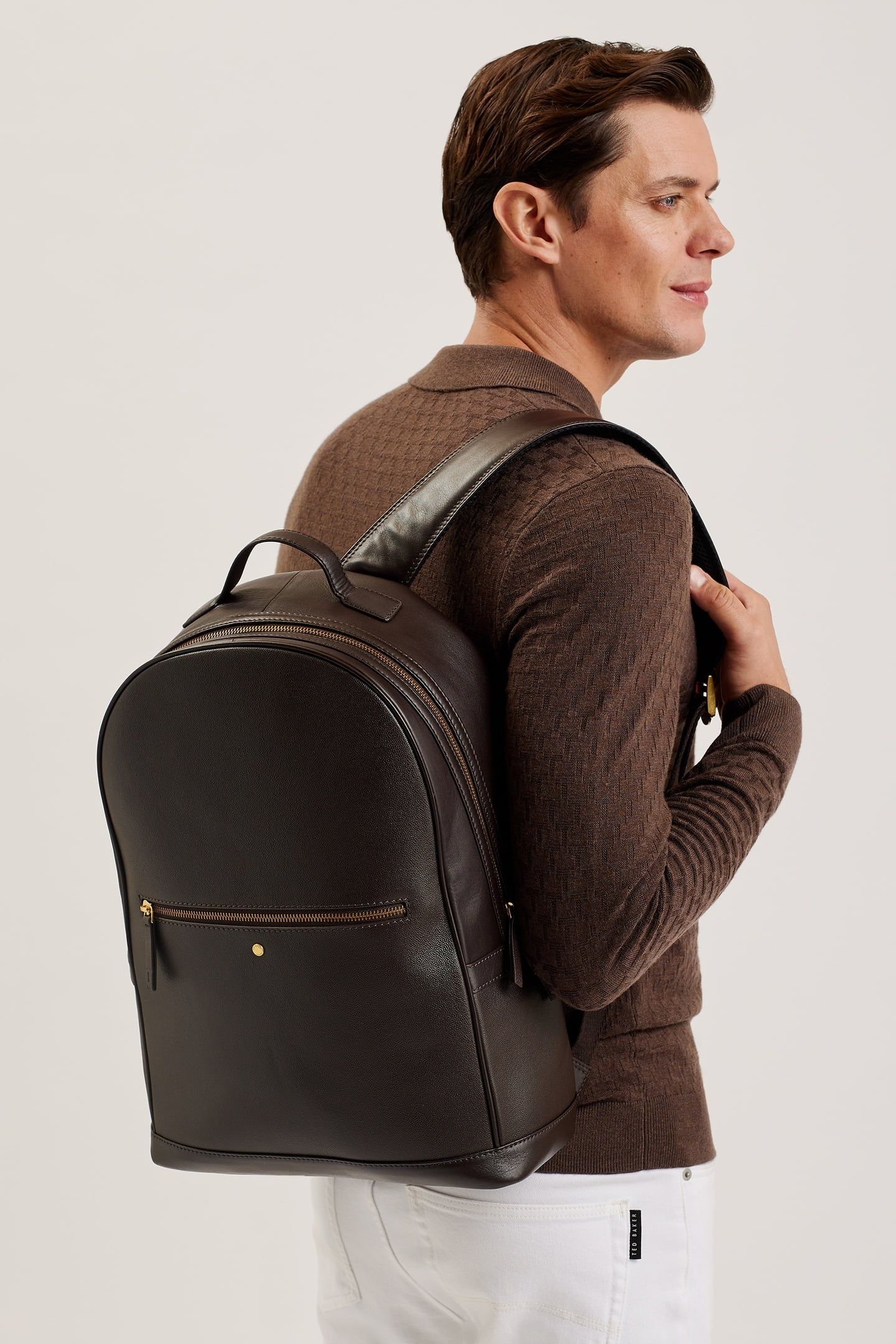 KAIDER CAVIAR TEXTURE LEATHER BACKPACK BROWN 1