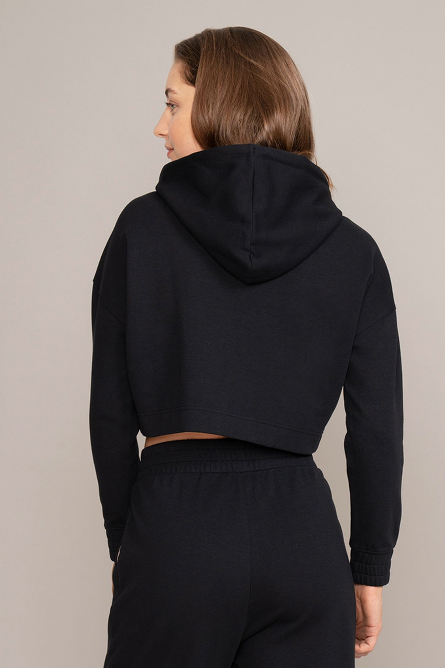 LADIES CROPPED HOODIE RUBBER PRINT BLACK 3