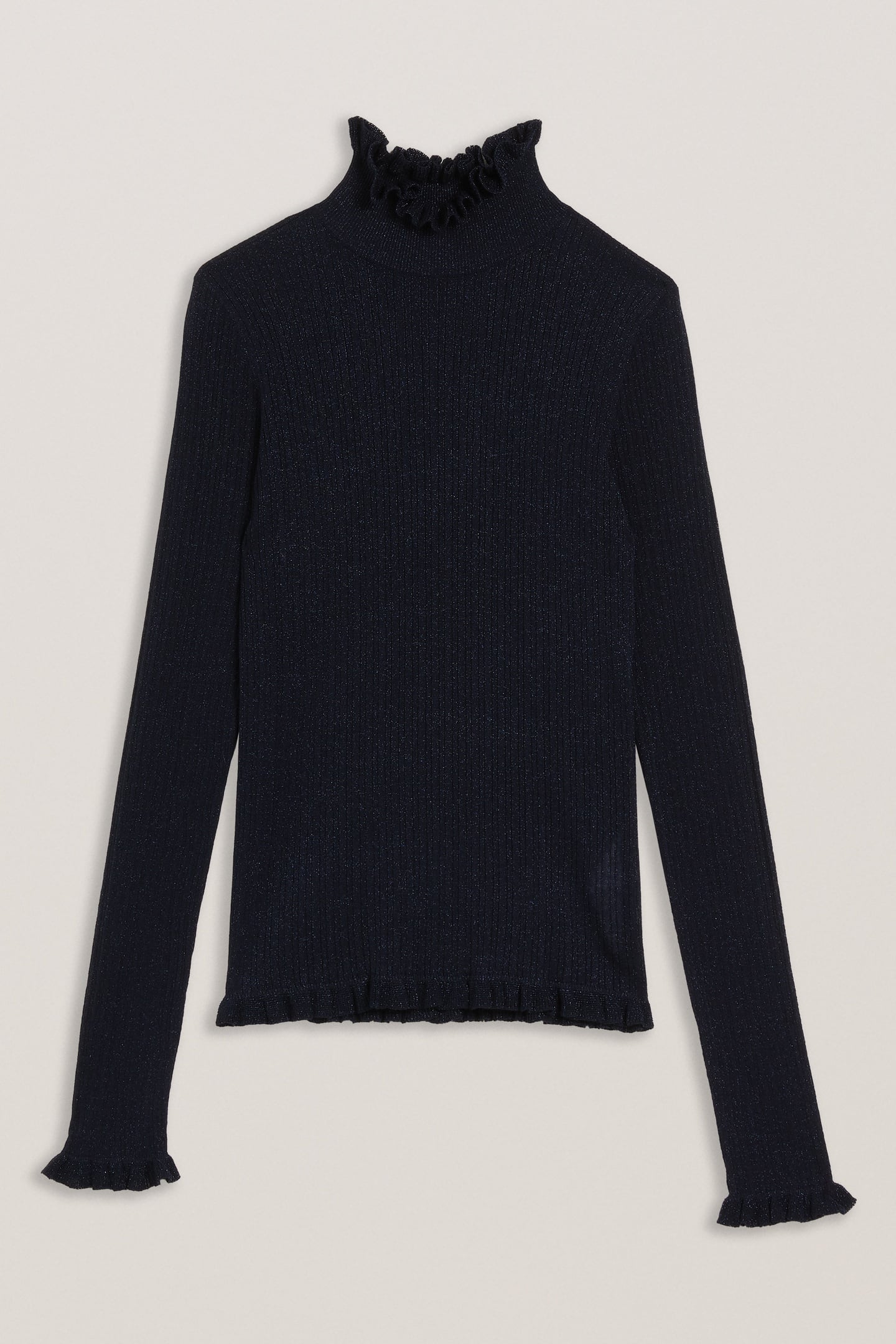 RAINEEE METALLIC RIBBED FUNNEL NECK NAVY 4