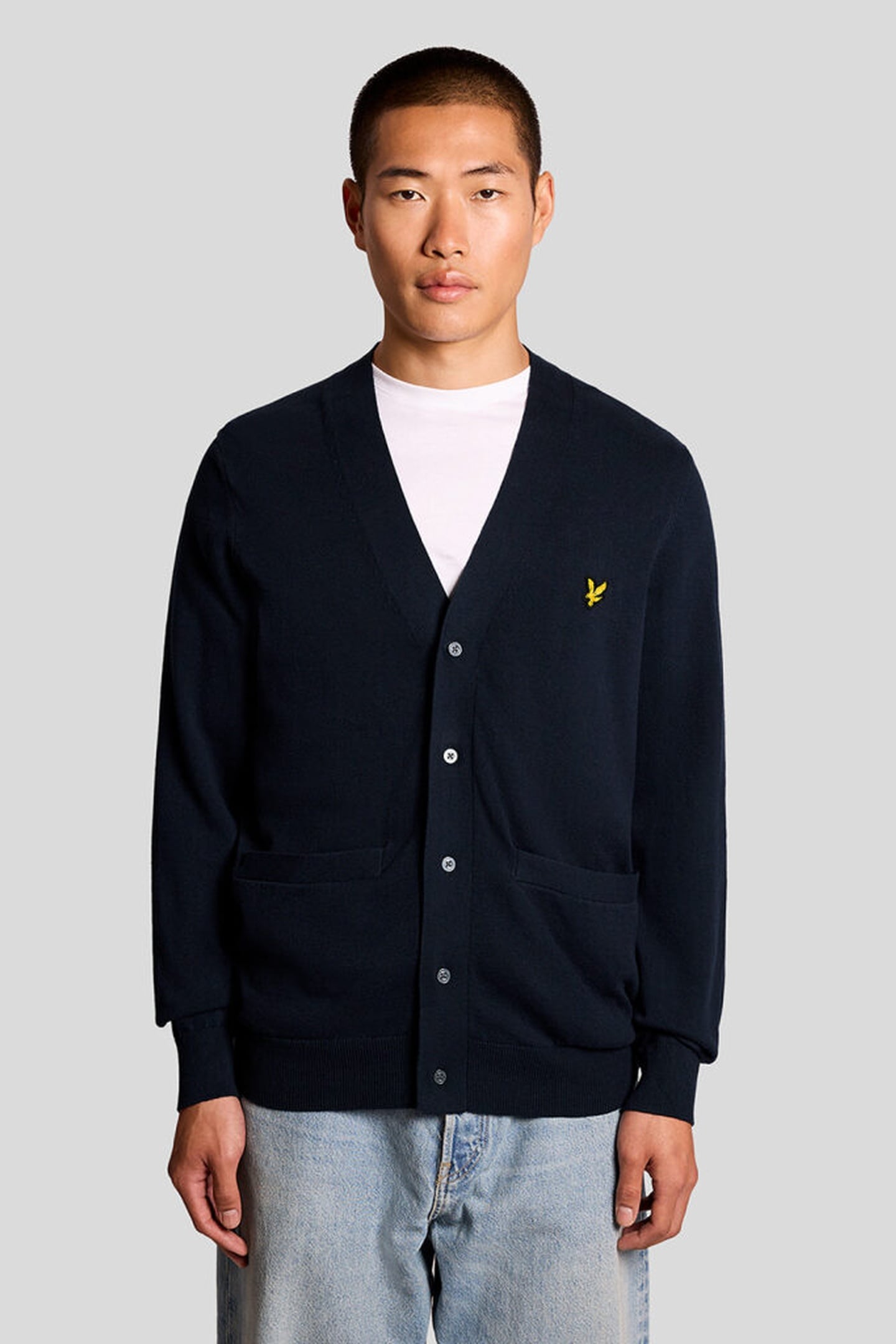COTTON V NECK CARDIGAN DARK NAVY 1