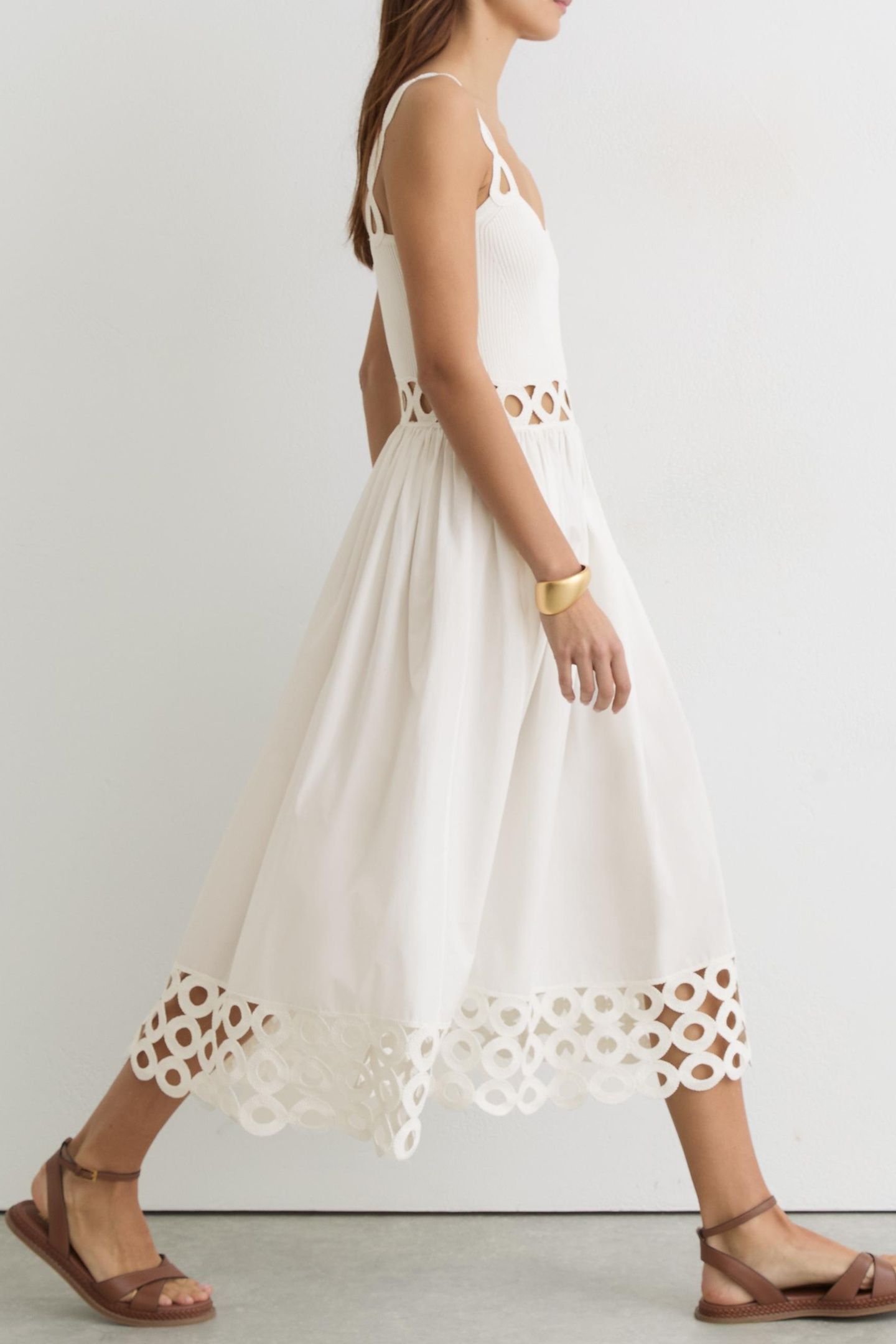 KNIT WOVEN MIDI DRESS IVORY 4