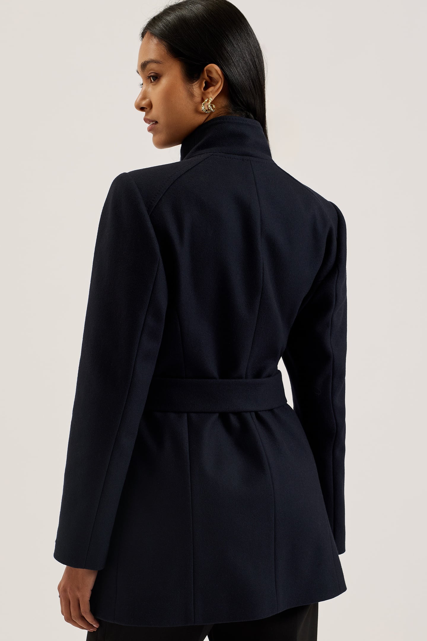 ROSESS SHORT BELTED WOOL WRAP COAT NAVY 3