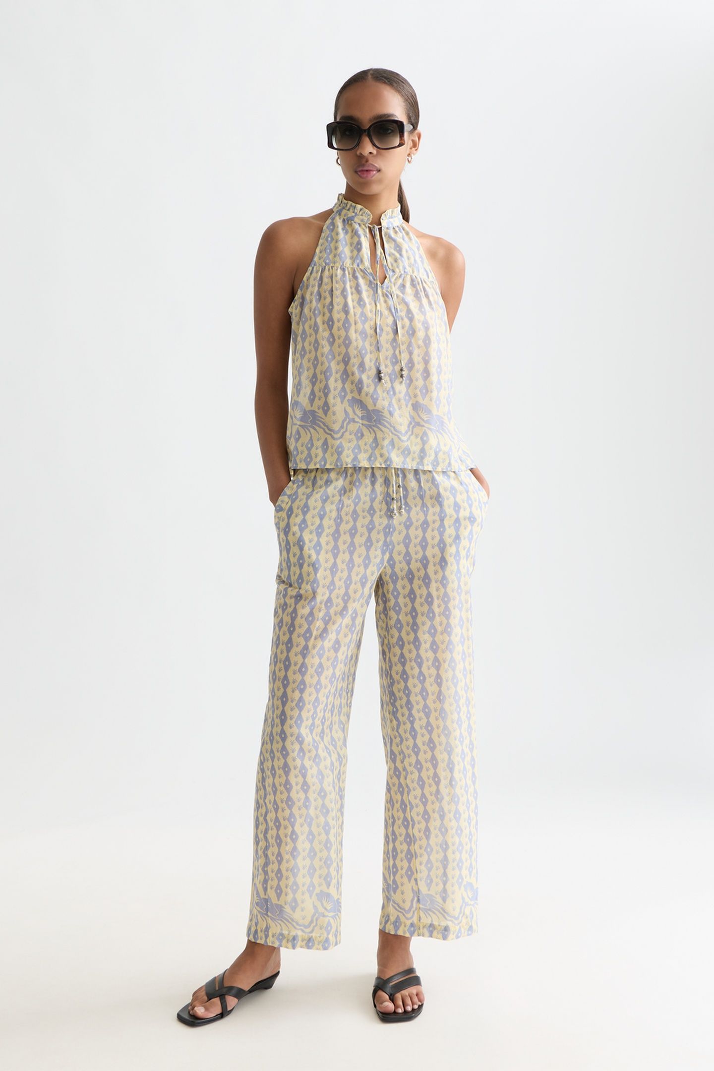 GIA - ALL OVER PRINTED COTTON VOILE PANTS CACTUS STRIPE PLAC 3