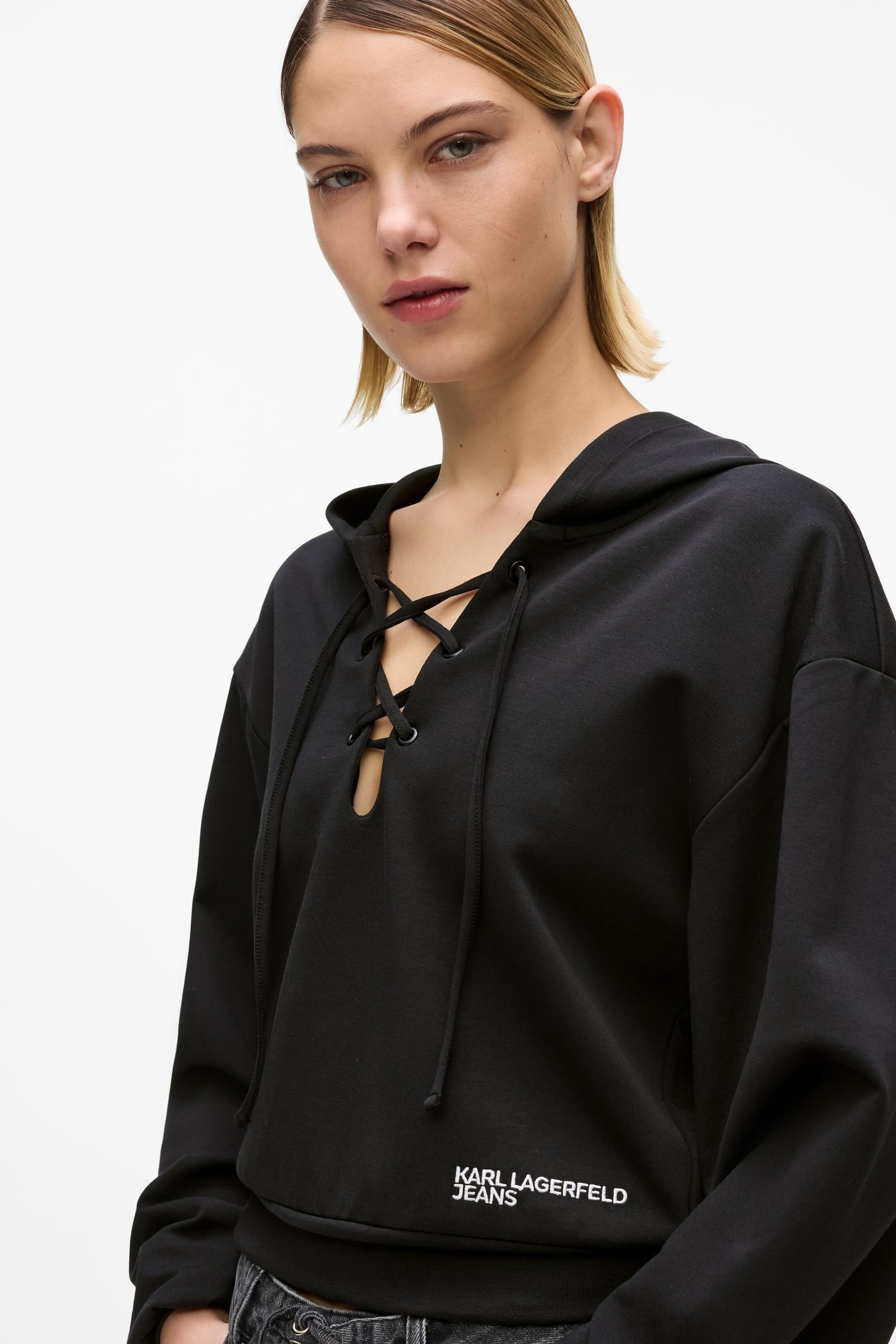 KLJ LACE TIE UP HOODIE BLACK 6