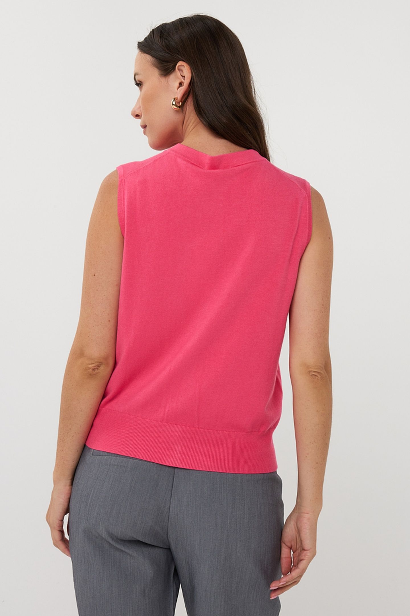 GILET BUTTONS BASIC KNIT FRAMBOISE 3