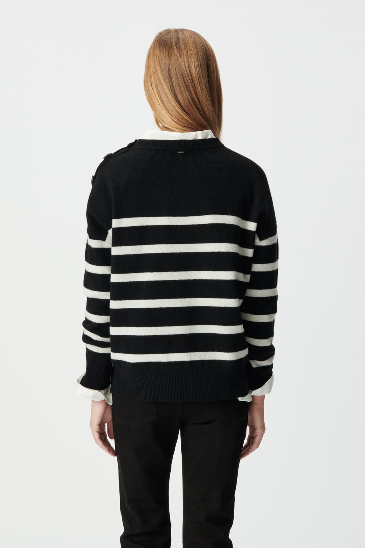 BLACK ECRU PURE WOOL SAILOR SWEATER, BUTTONS 2