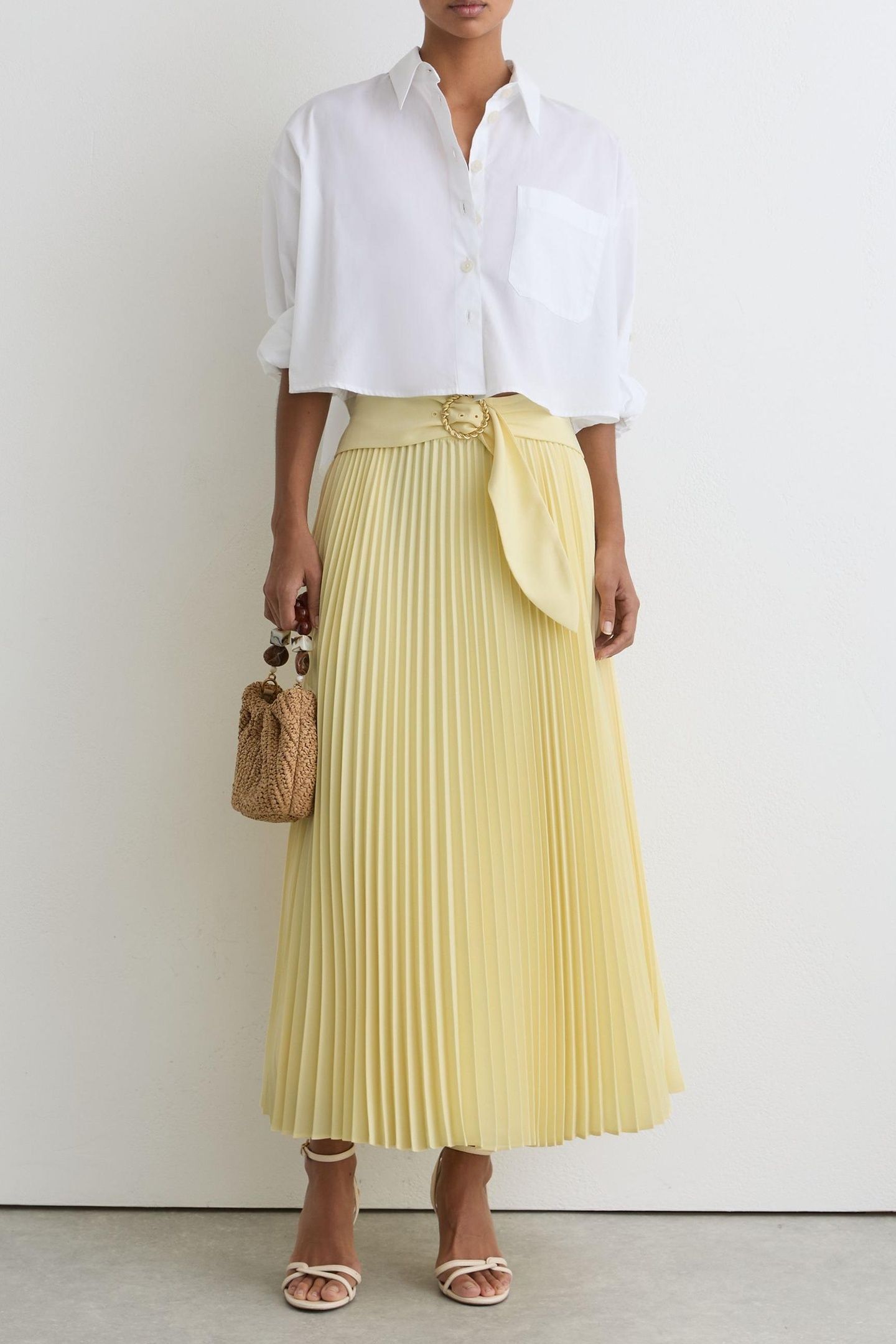 BELTED PLEATED MIDI SKIRT YELLOW 1