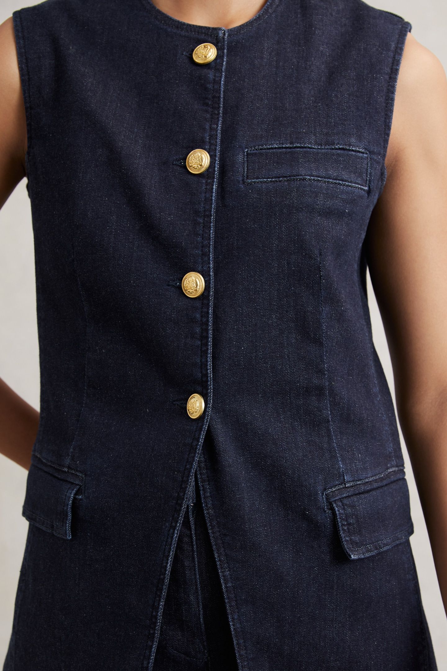 DENIM LONG LINE WAISTCOAT DARK BLUE 6