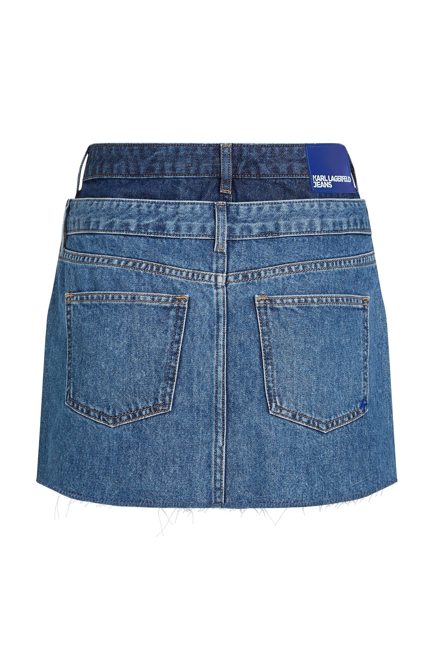 KLJ DENIM DOUBLE MINI SKIRT MID BLUE BLOCKED 5