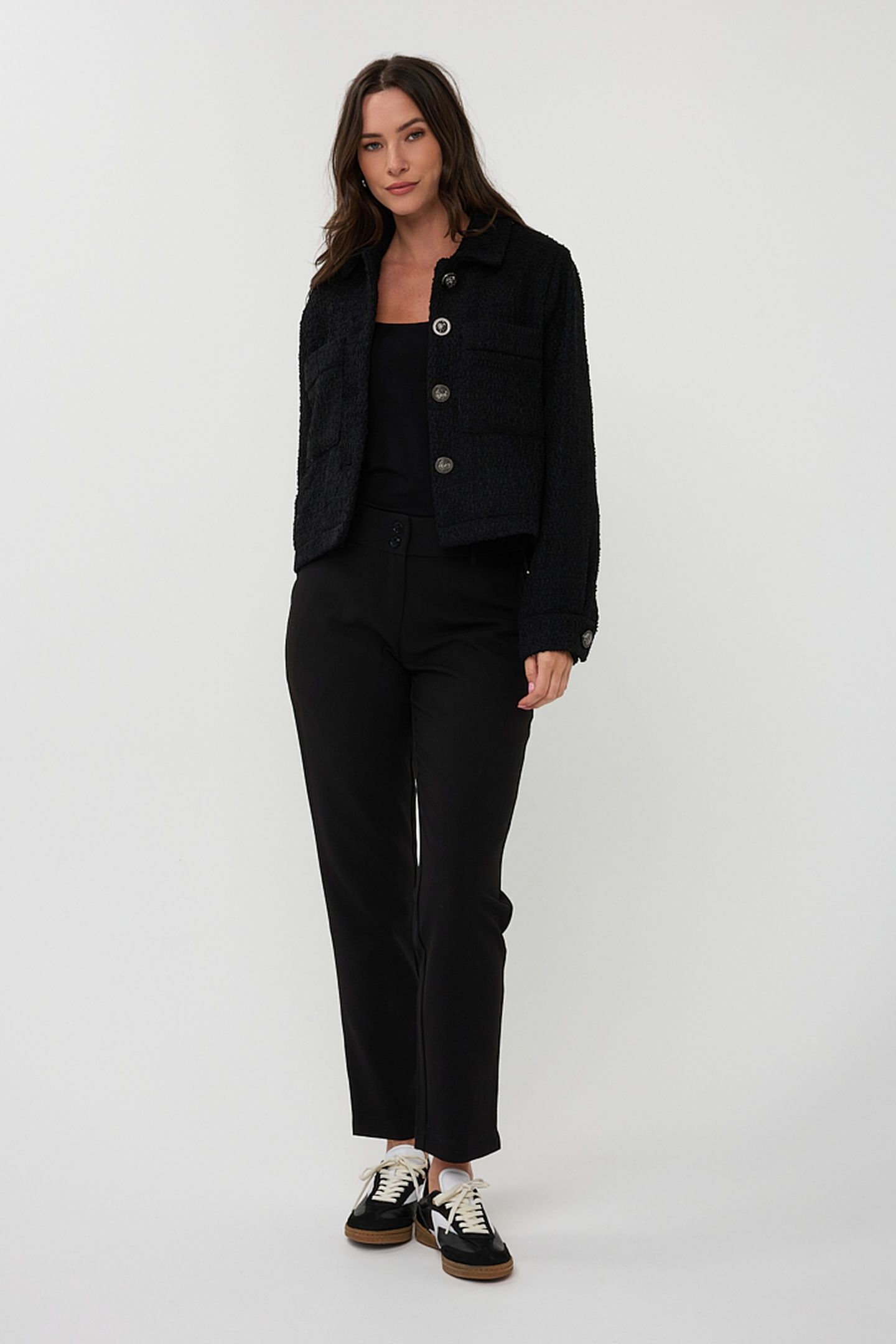 JACKET SOLID TWEED FANCY BUTTONS BLACK 1