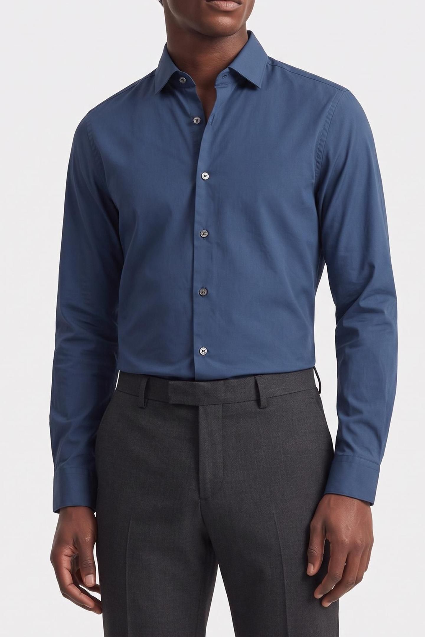 SLIM ESSENTIALS POPLIN SHIRT STEEL BLUE 1