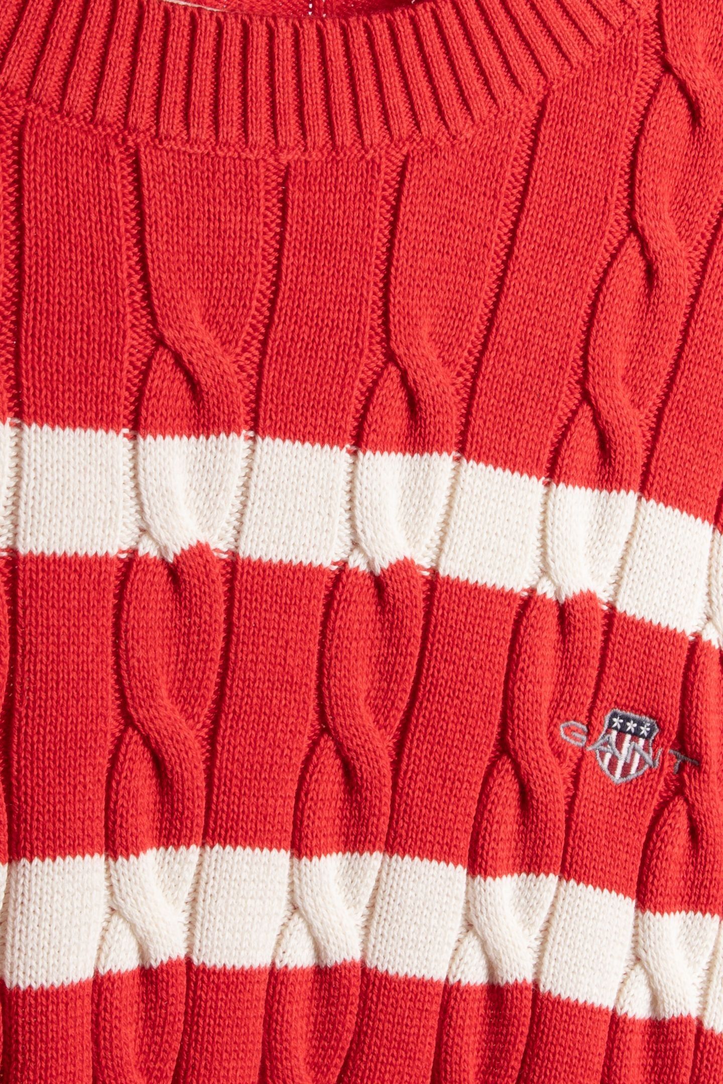 STRIPED COTTON CABLE C-NECK ROSE RED 4