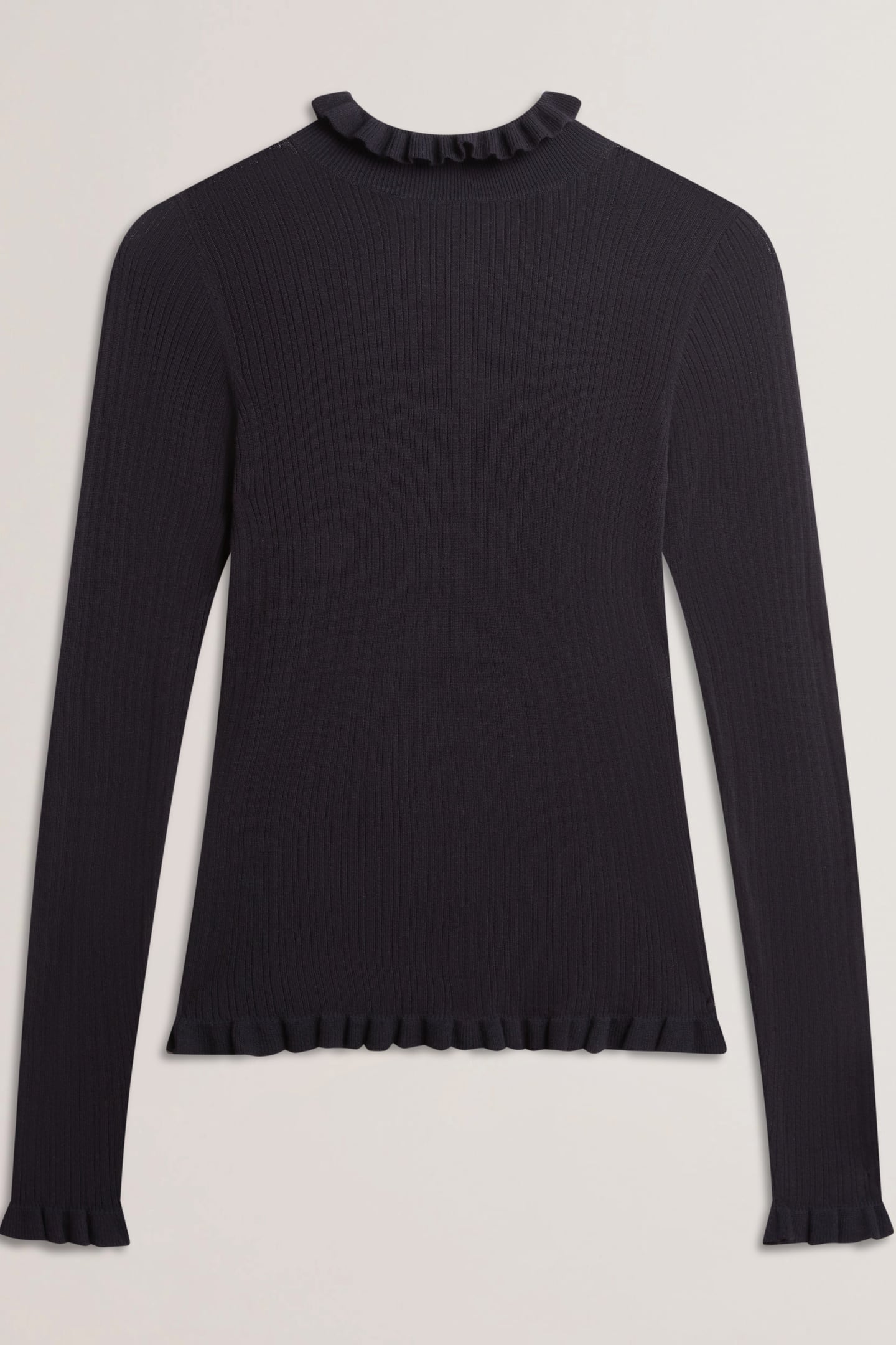 JANITTT RIB FUNNEL NECK FRILL JUMPER NAVY 3