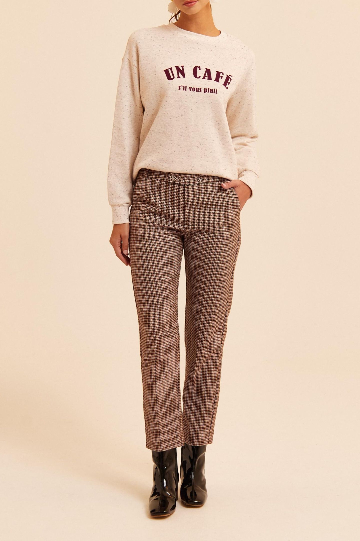 BEIGE HOUNDSTOOTH SUIT TROUSERS LAURENCE 1