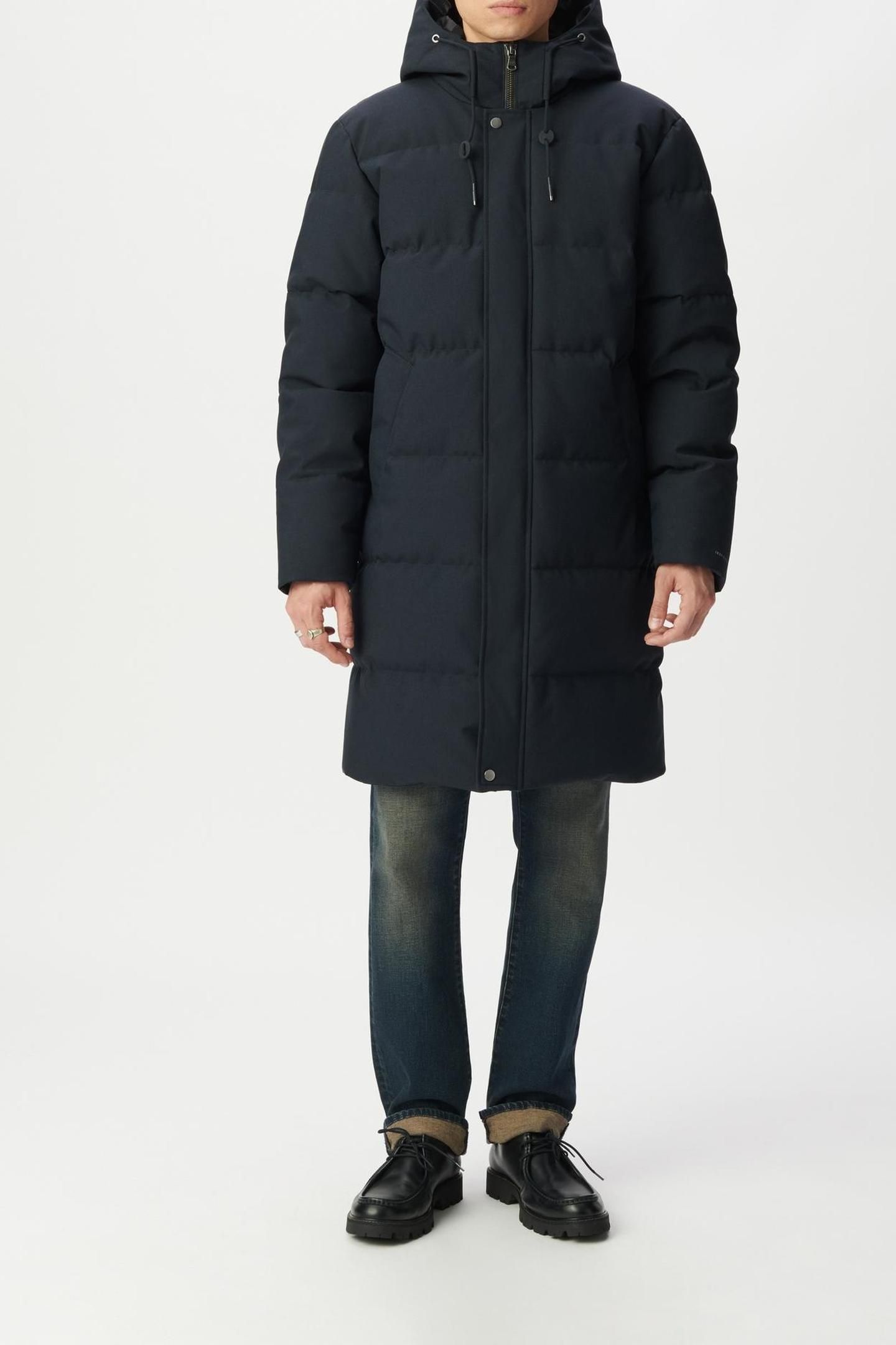 NAVY QUILTED WATERPROOF LONG PADDED JACKET 1