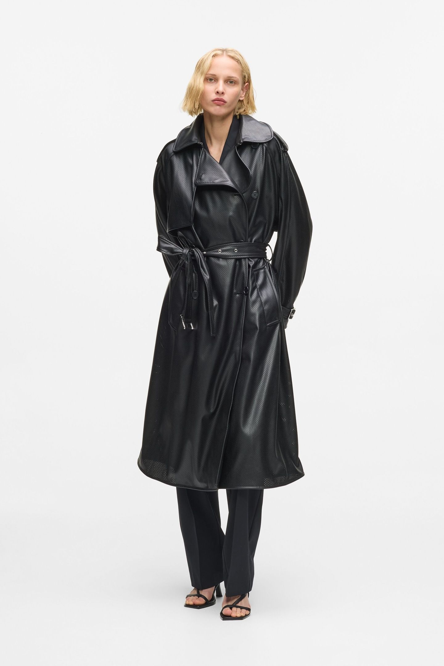 PERFORATED FAUX LEATHER TRENCH BLACK 1
