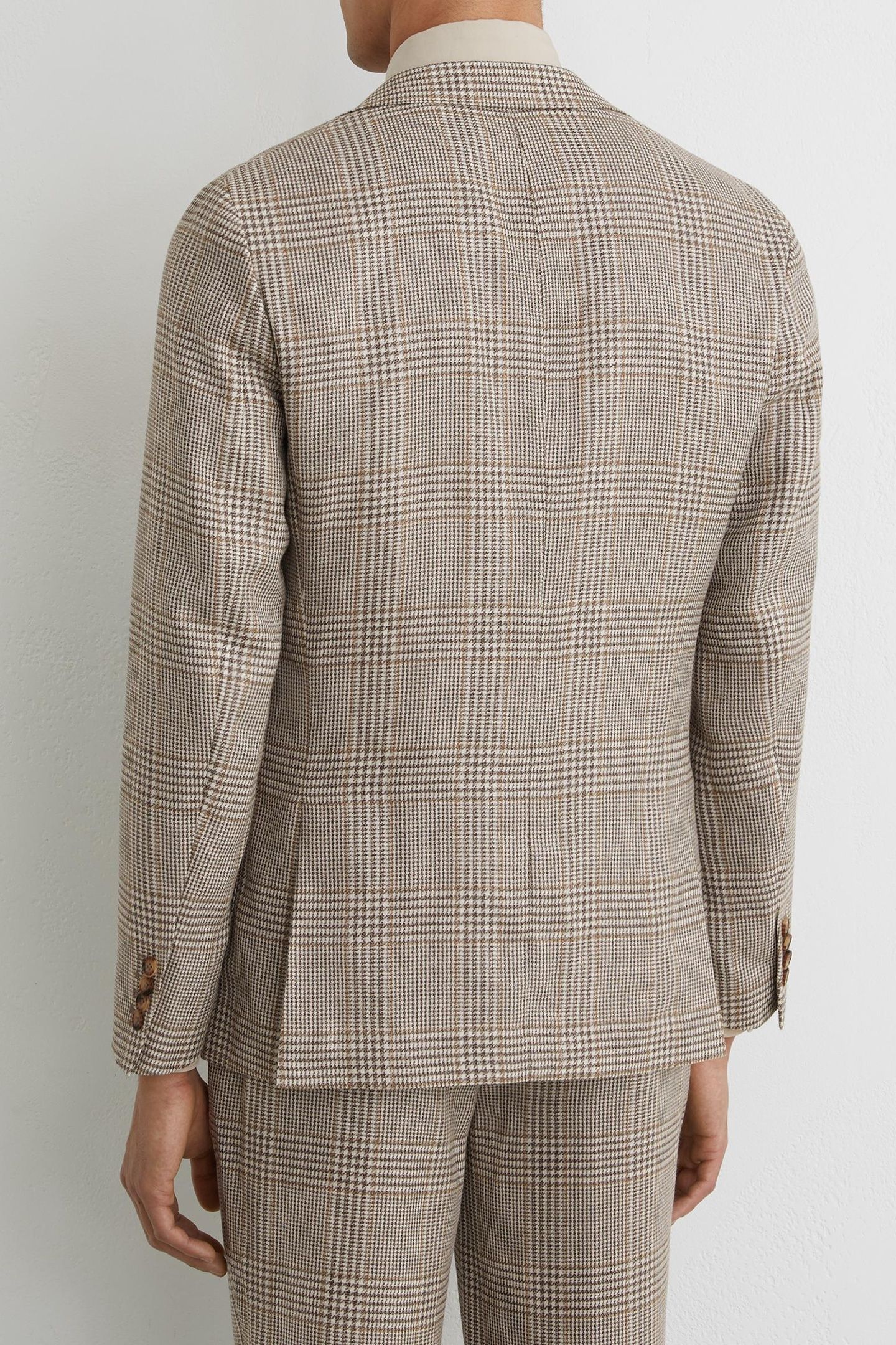 SB 2B NOTCH PRINCE OF WALES CHECK BLAZER OATMEAL BROWN 6