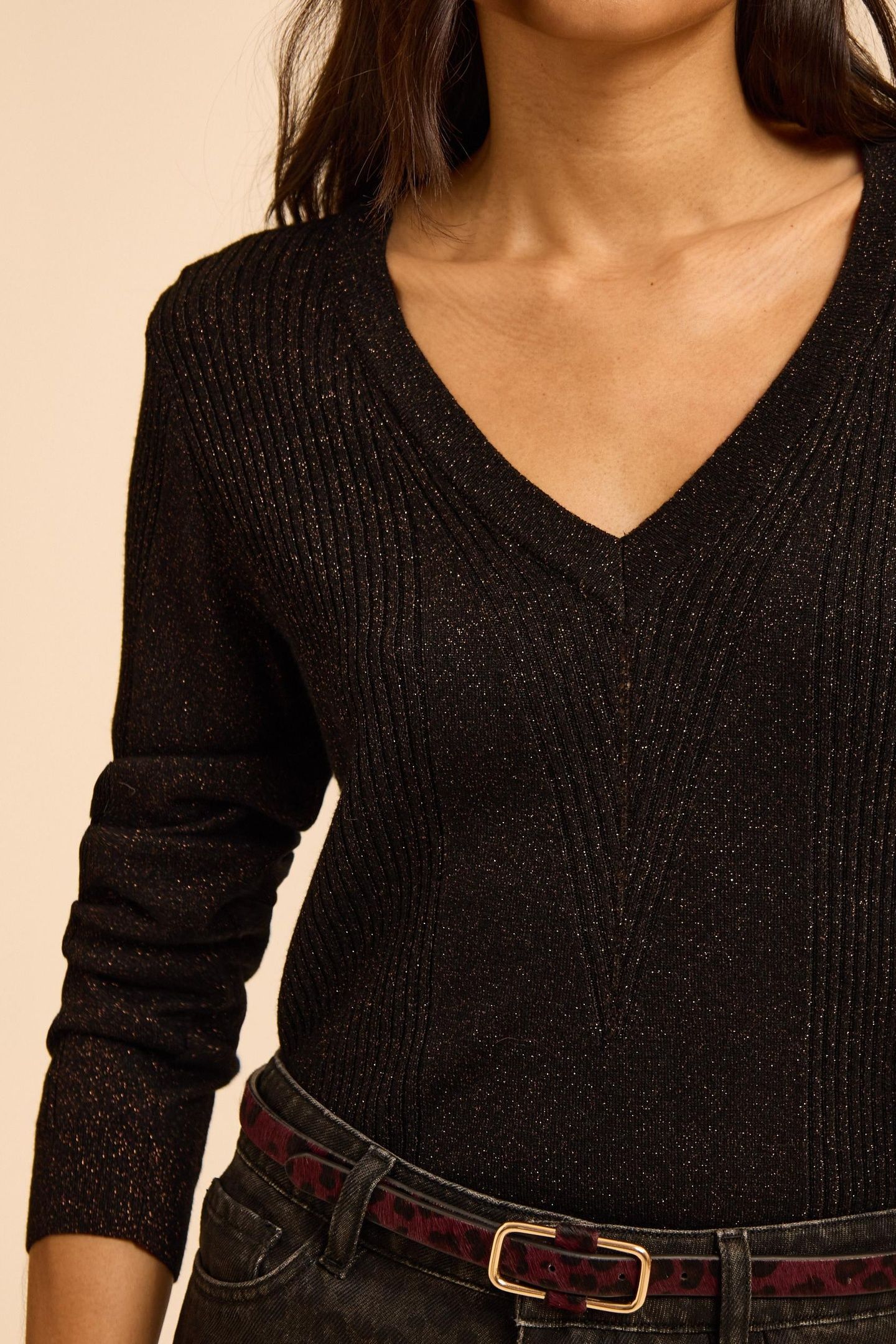 BLACK LUREX KNIT SWEATER WITH RIBBING 5