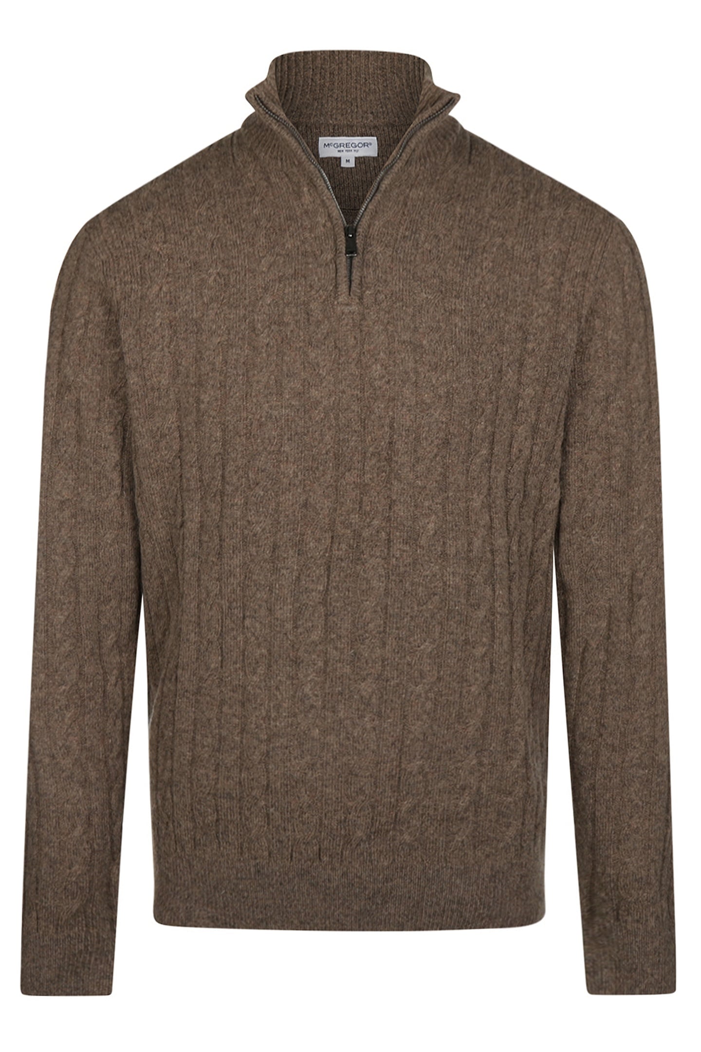 CABLE ZIP MOCK SWEATER CHOCOLATE BROWN 1