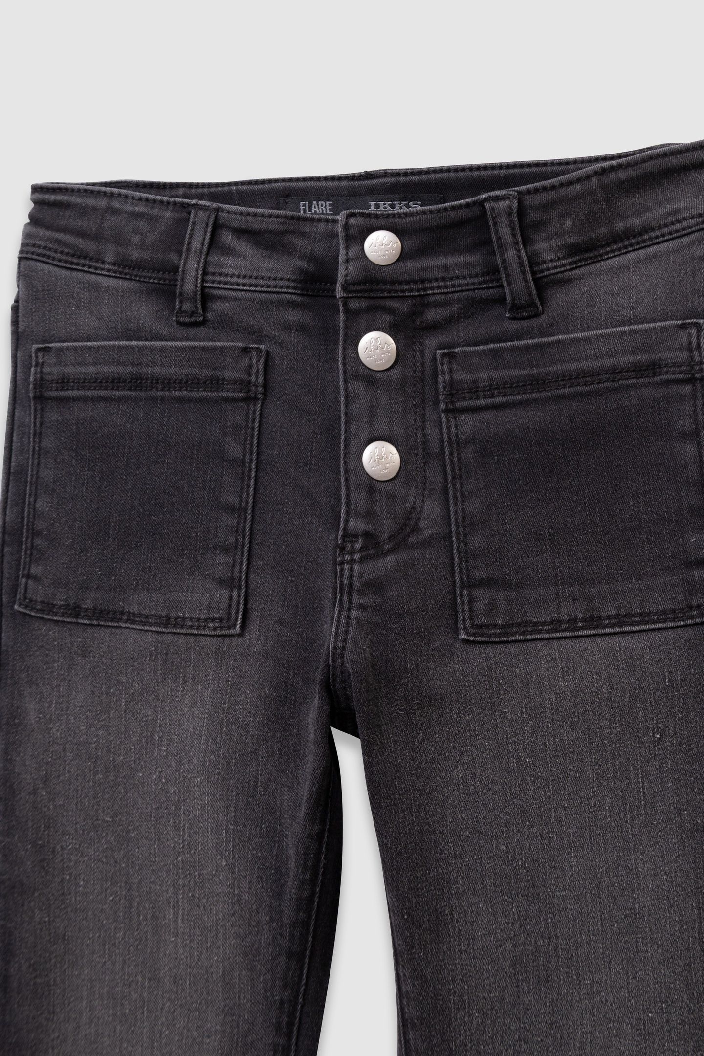 GIRLS’ GREY FLARED JEANS WITH VISIBLE BUTTONS 3