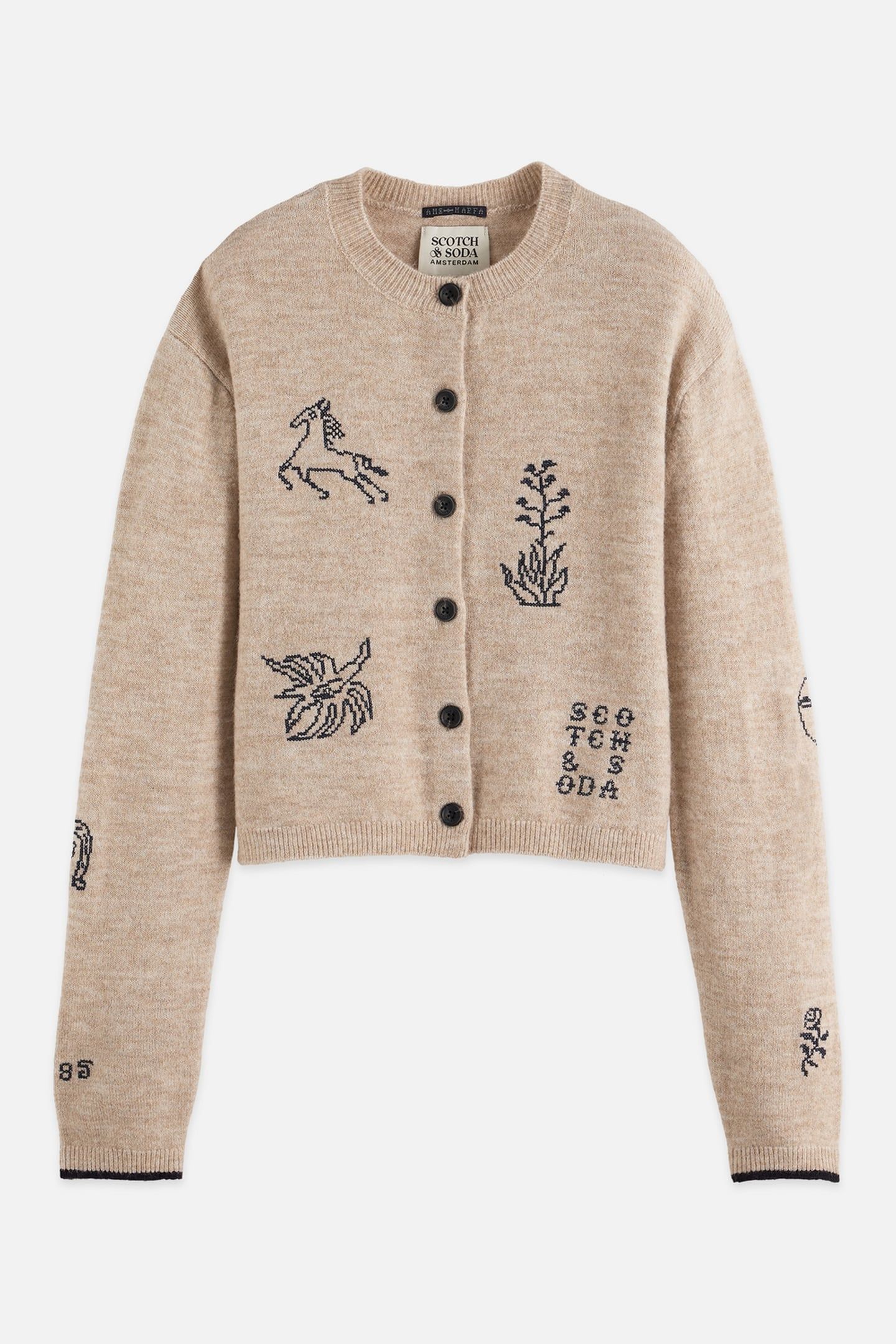EMBROIDERED CREW NECK CARDIGAN OATMEAL MELANGE 4