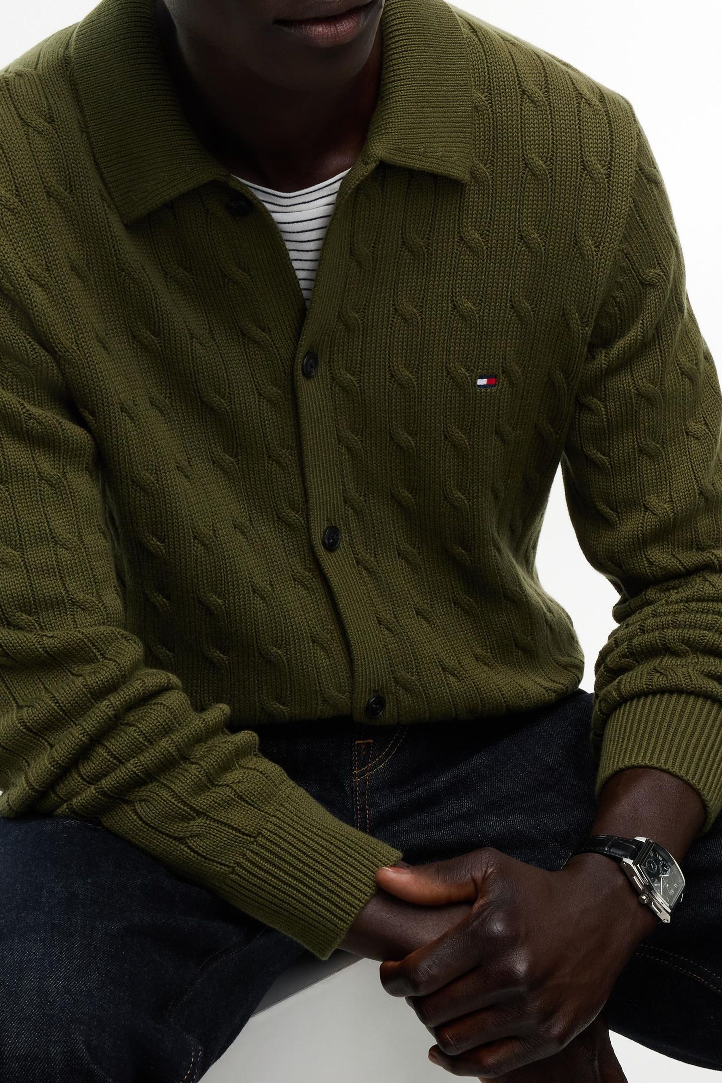 CLASSIC COTTON CABLE KNIT SWEATER GREEN 5