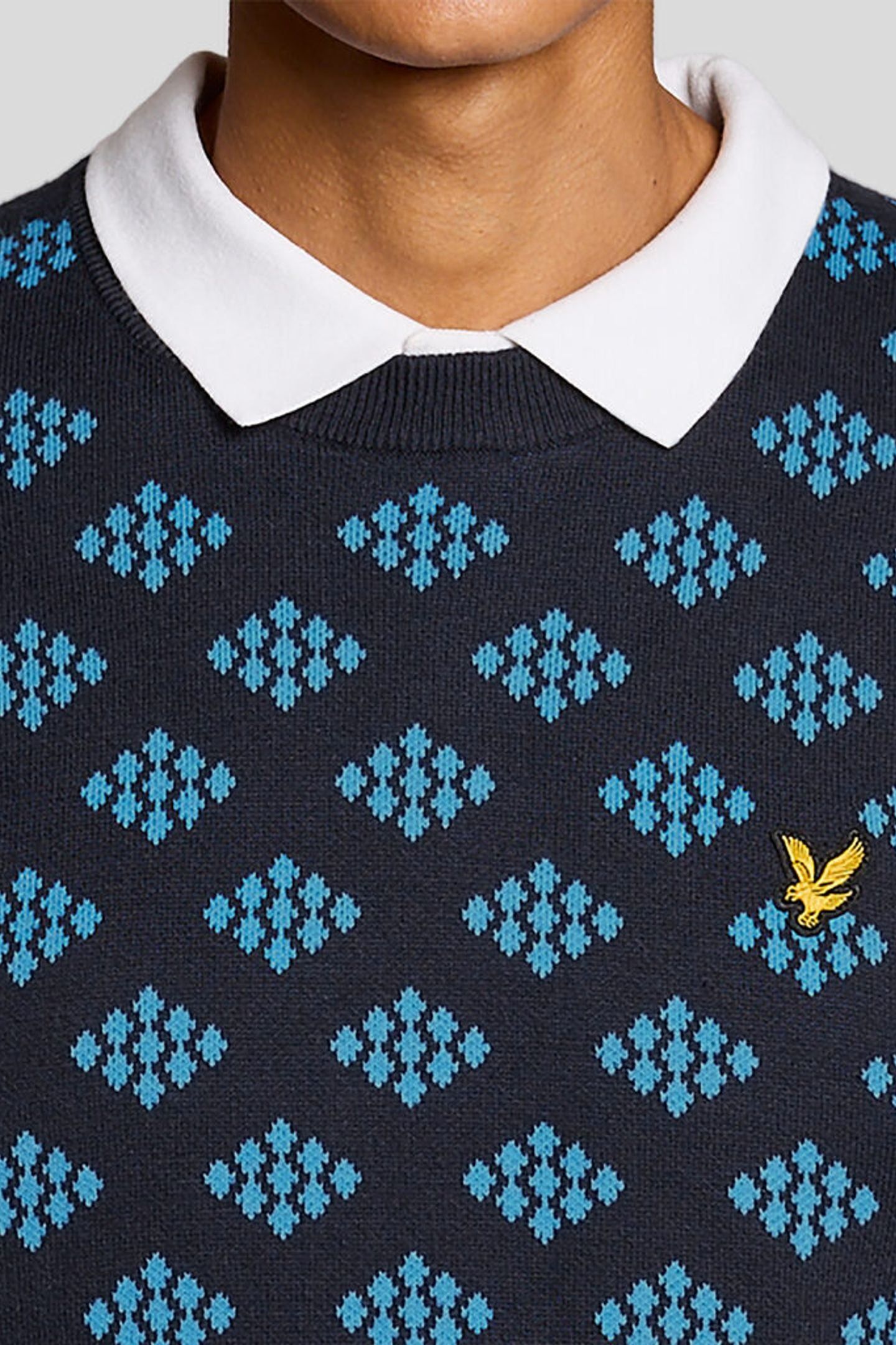 GOLF CREW NECK COTTON ARGYLE JUMPER DARK NAVY 5