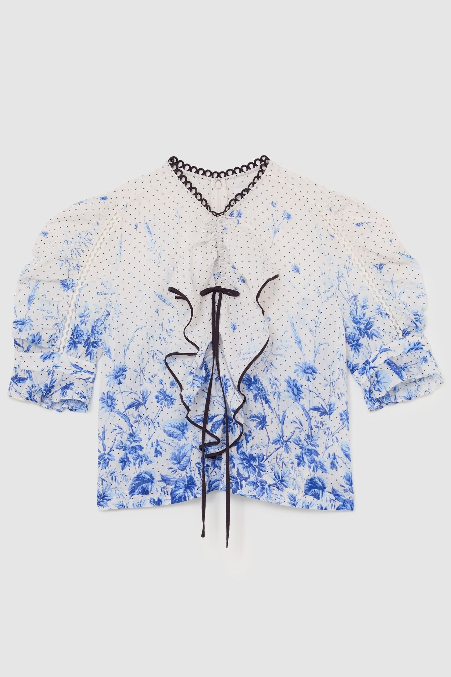 RUFFLE PRINTED BLOUSE IVORY/BLUE 4