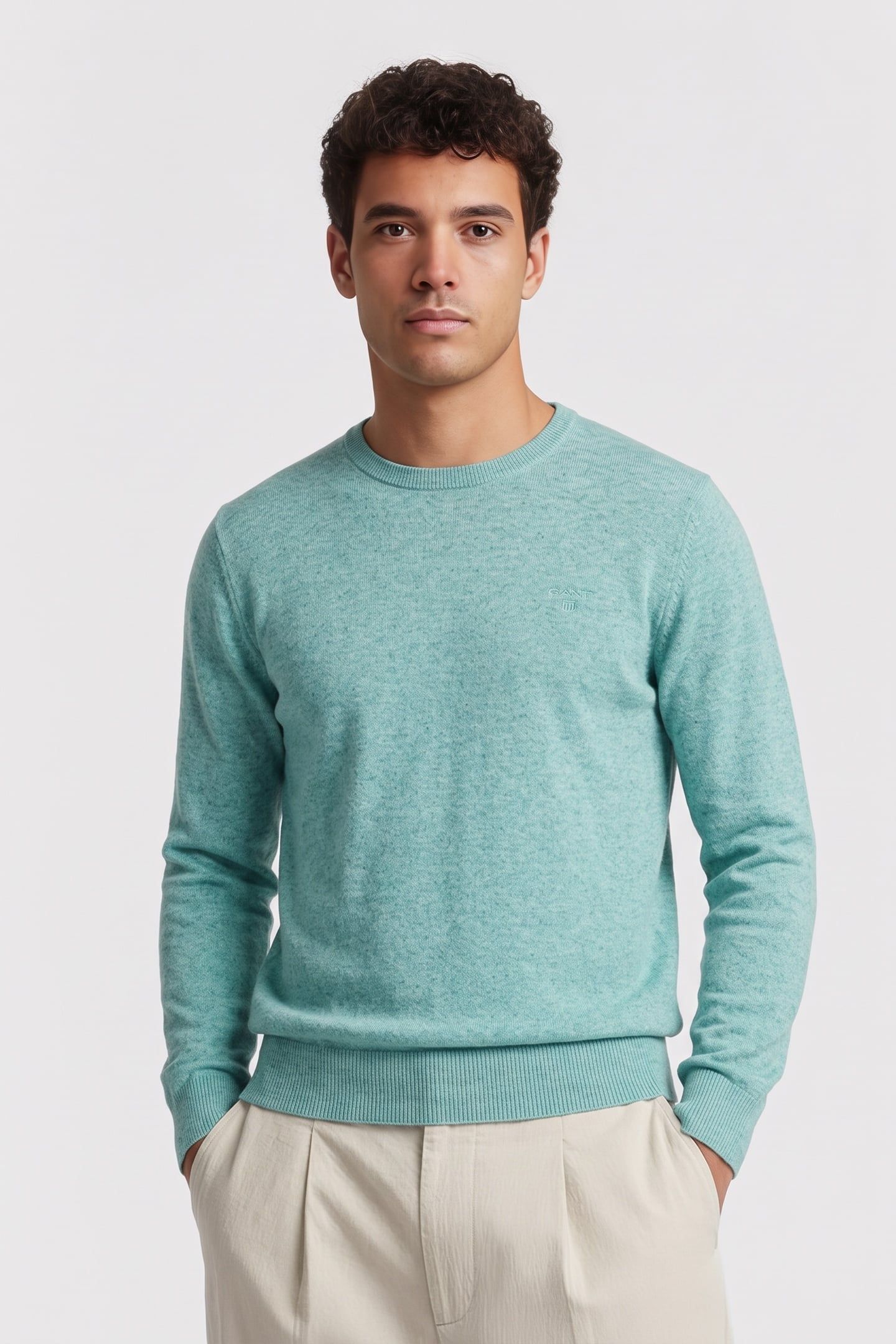 SLUB COTTON LINEN C-NECK OCEAN GREEN MELANGE 1