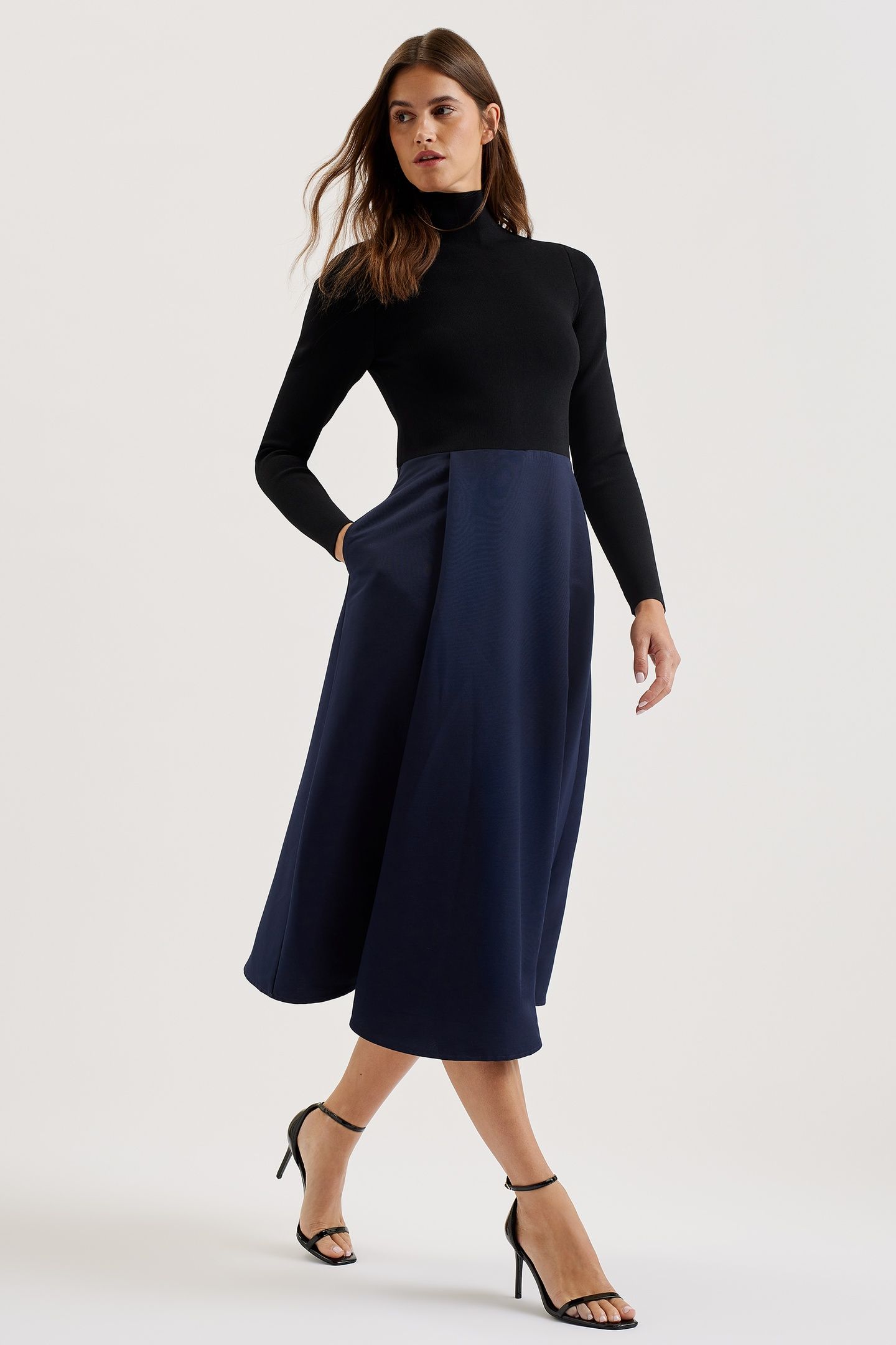 CHIRA KNIT BODICE DRESS WITH WRAP SKIRT BLACK 1