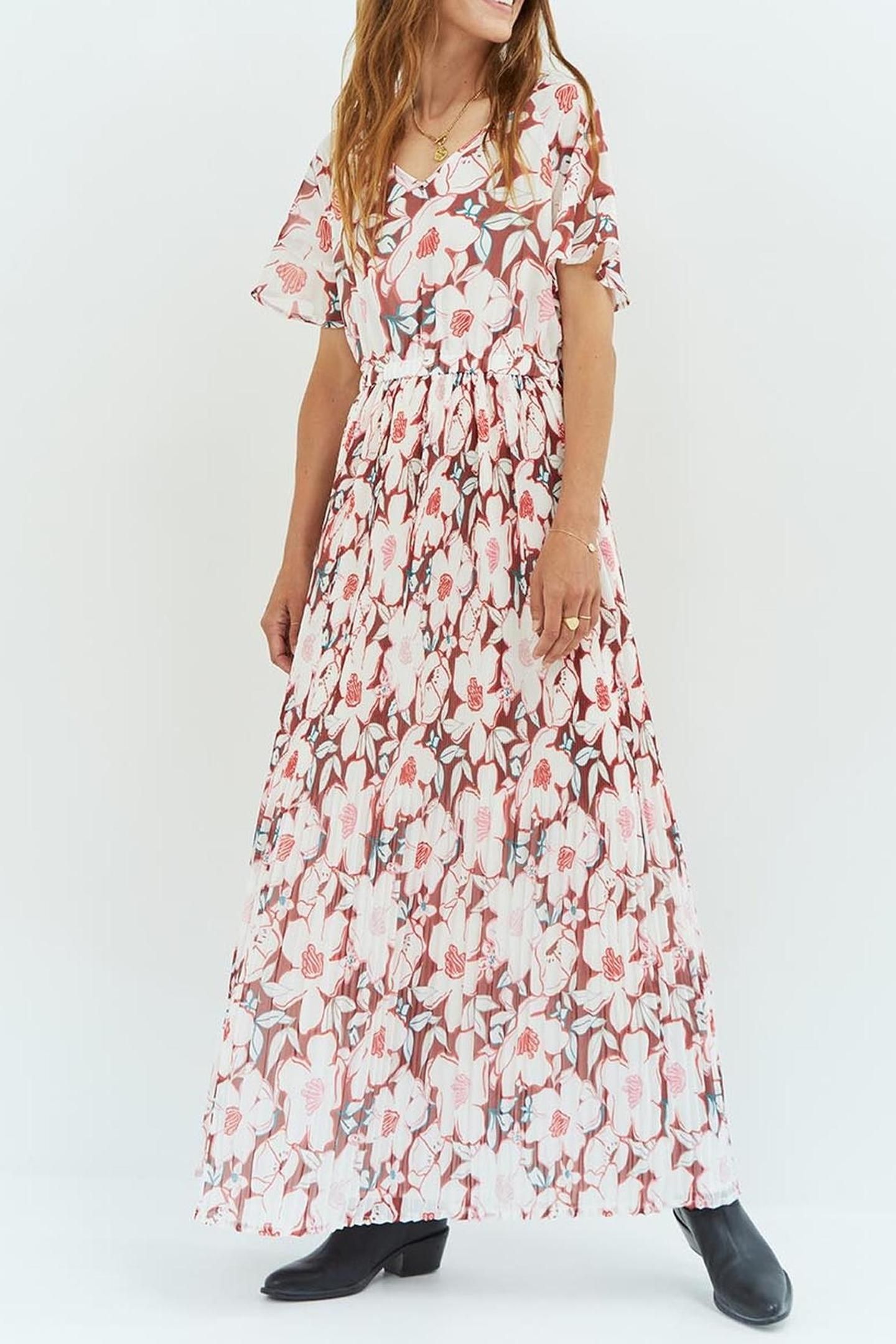 RAMIA _ ECRU MAXI DRESS WITH ARTY CAMELLIA PRINT 3