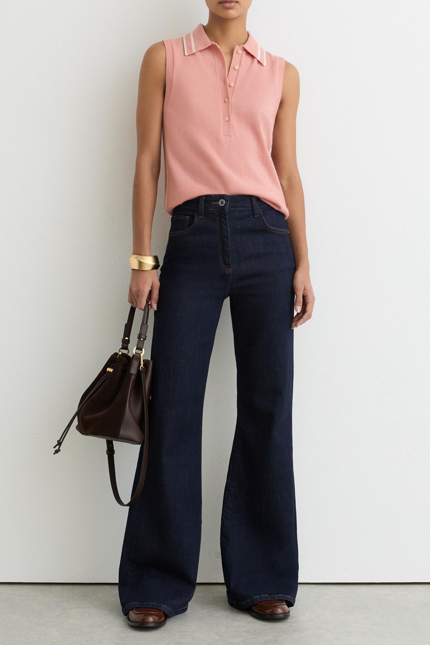 BUTTON POLO TOP PINK/IVORY 3