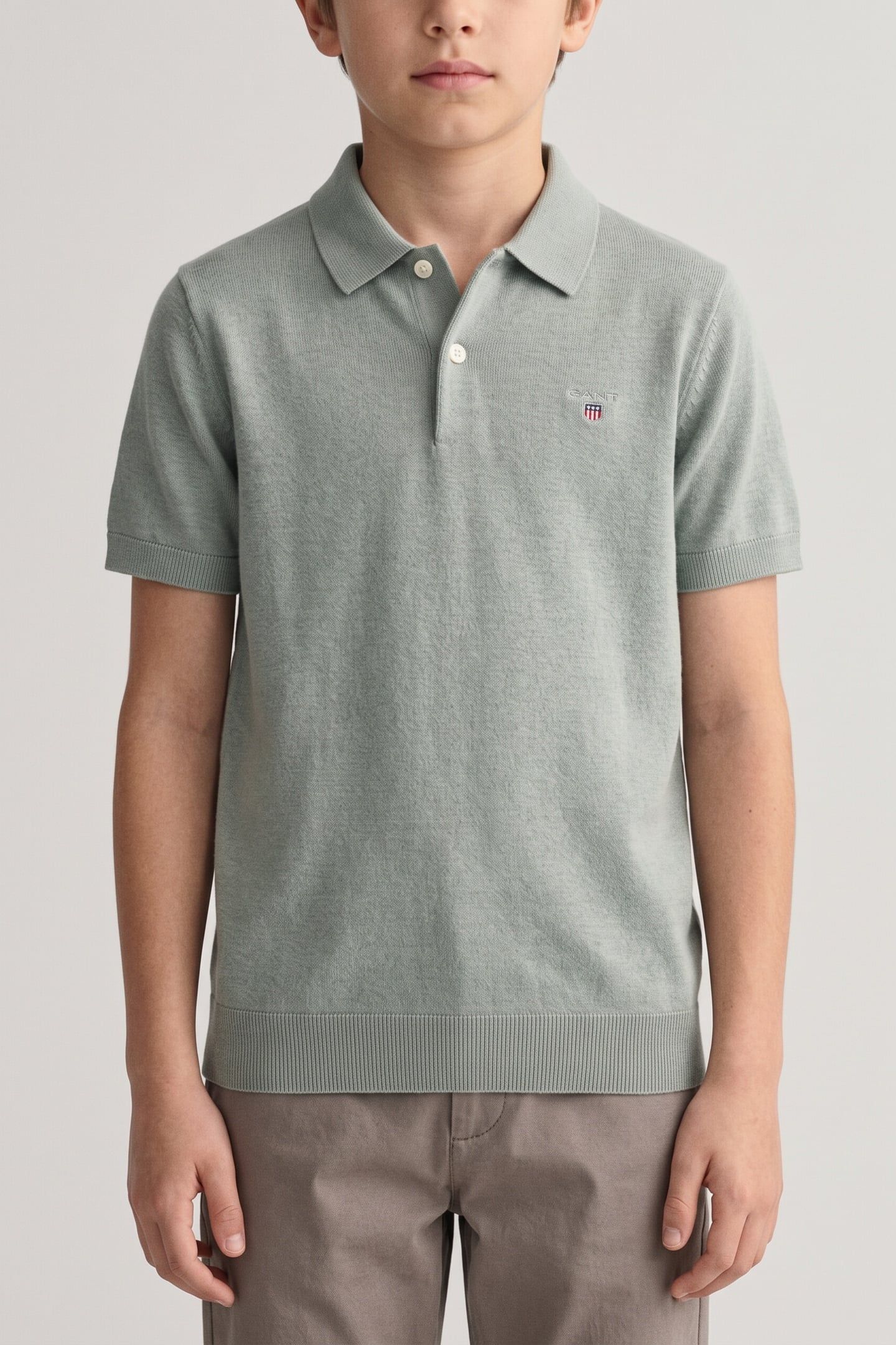 TEEN BOYS SHIELD KNITTED SS POLO CERAMIC GREY 1
