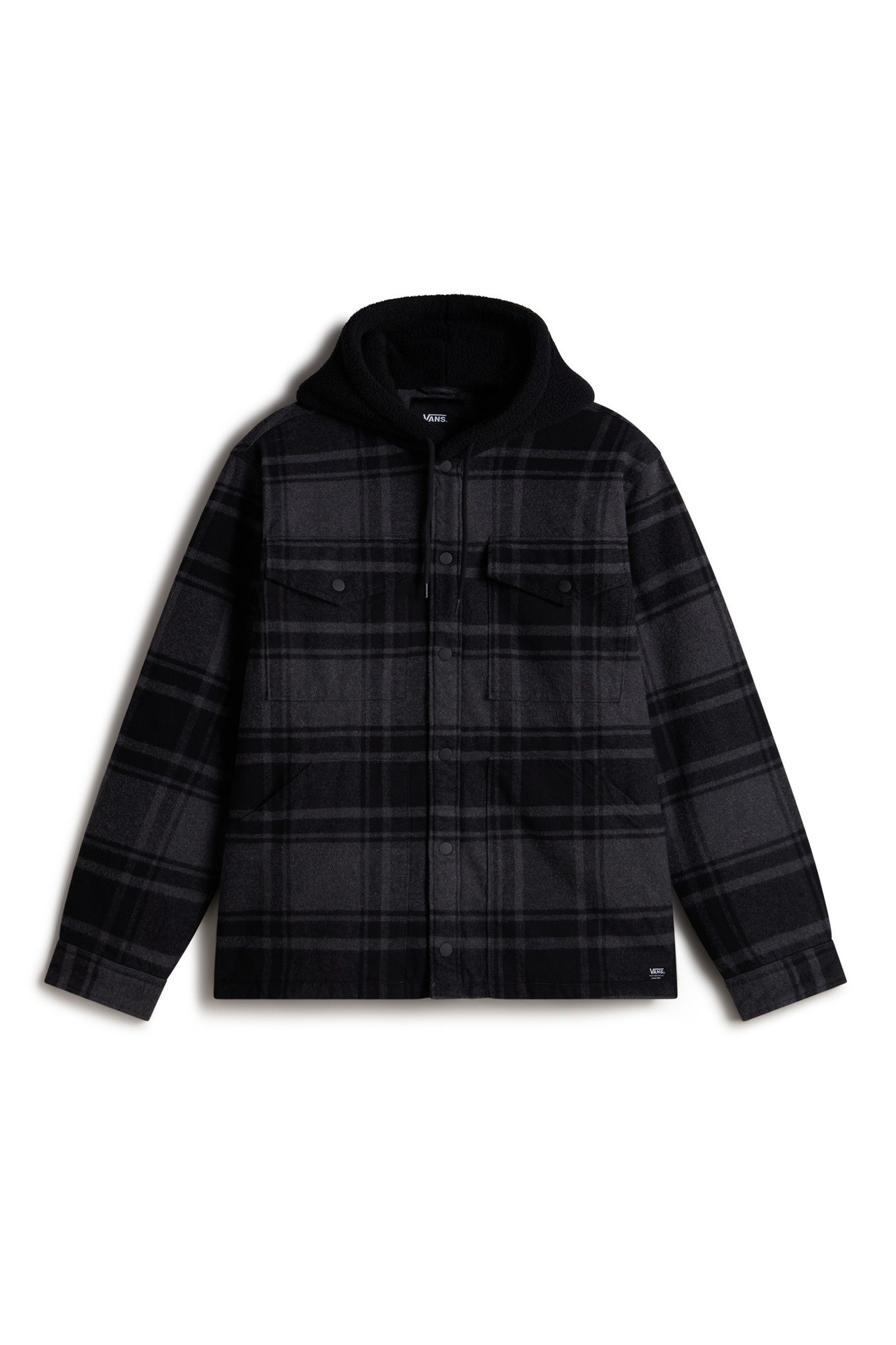 PIEDMONT HOODED PLAID SHACKET BLACK/ASPHALT HEATHER 4