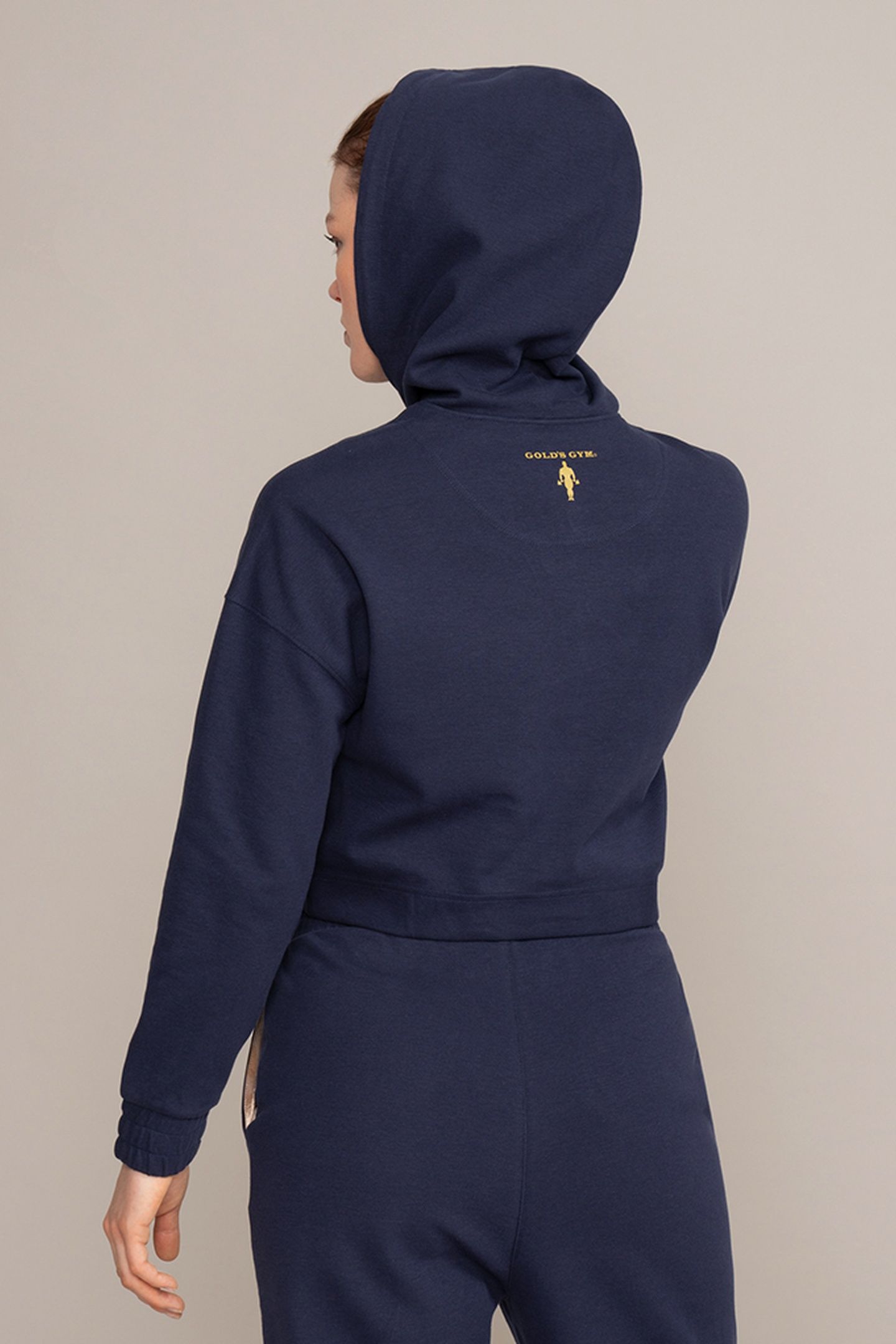 LADIES CROPPED HOODIE RUBBER PRINT NAVY 3