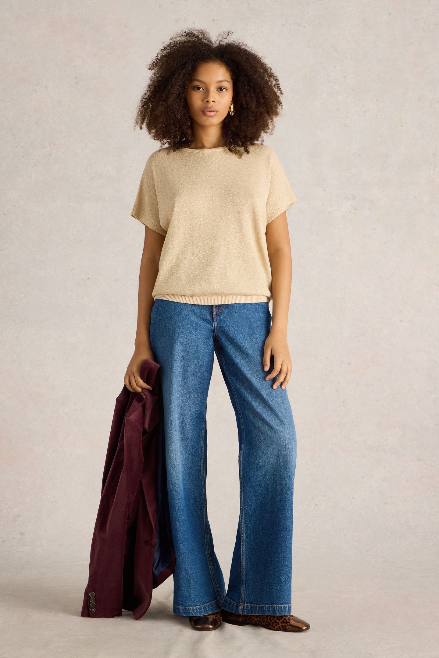 LENA SPARKLE KNIT TEE GLD TN MET 1