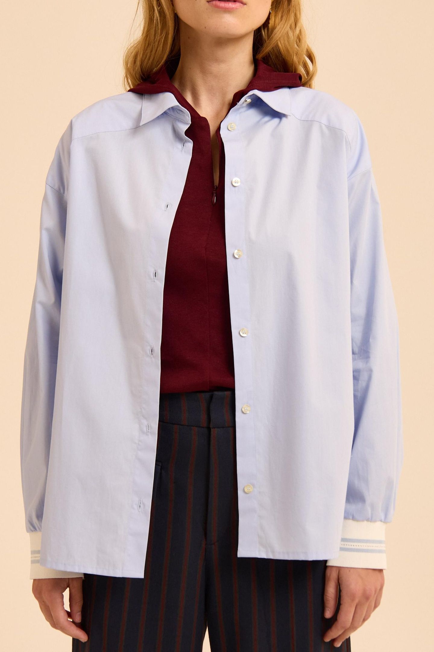 BLUE LONG-SLEEVED SHIRT WITH RIBBED TRIM 1