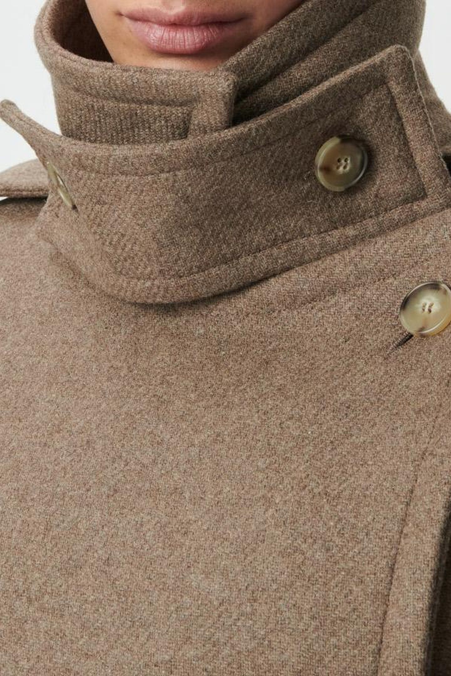 BEIGE WOOLCLOTH BELTED PEA-STYLE LONG COAT 8