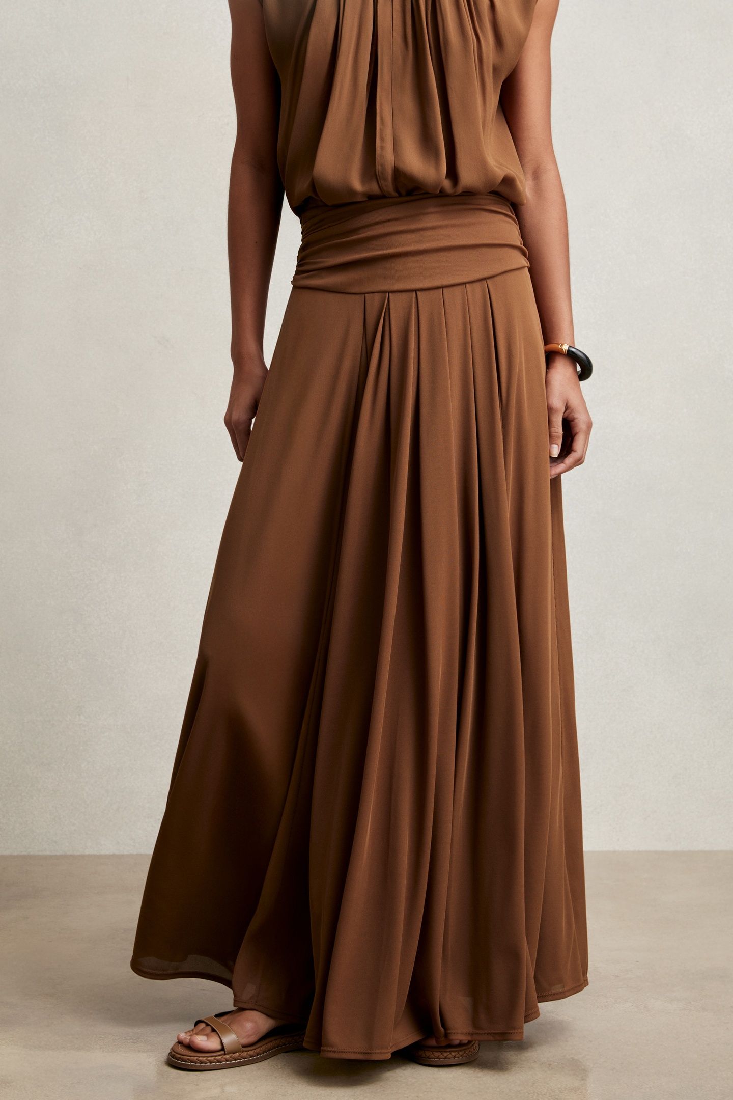 JERSEY MAXI SKIRT TAN BROWN 2