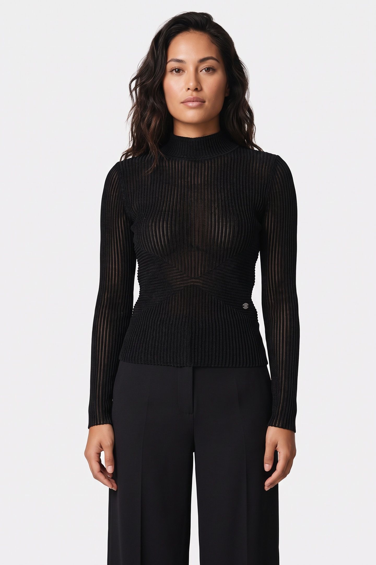 ELEGANT FLOCK MOCK NECK BLACK 1