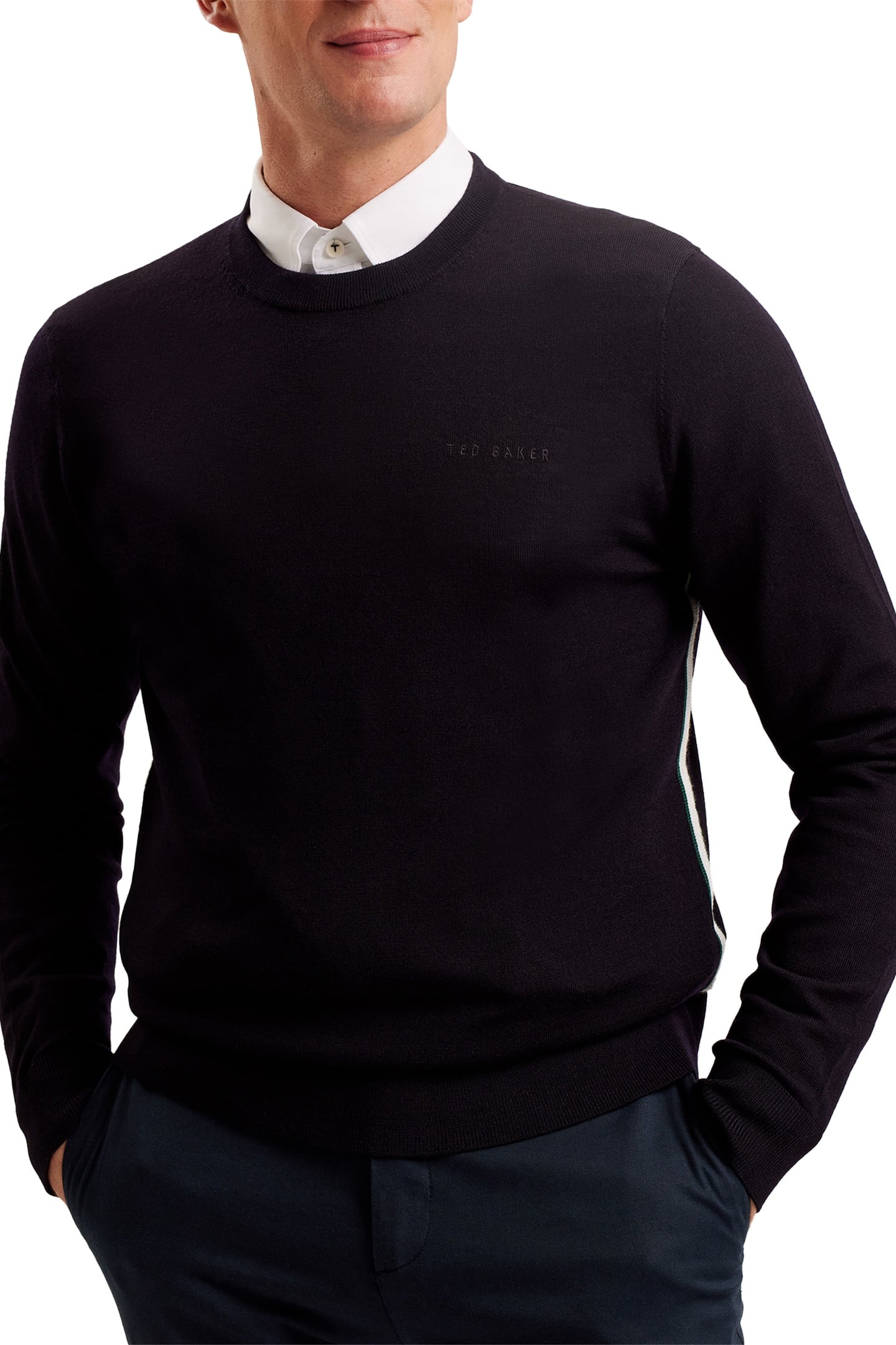 LIBLO MERINO BRANDED CREW NECK NAVY 1
