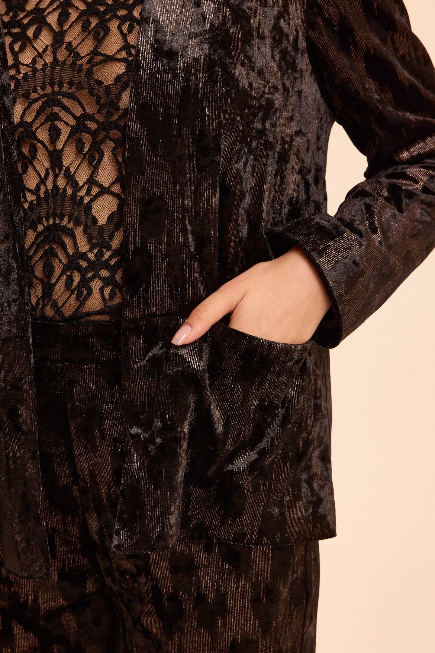 BLACK VELVET SUIT JACKET WITH TACHIST MOTIF 6