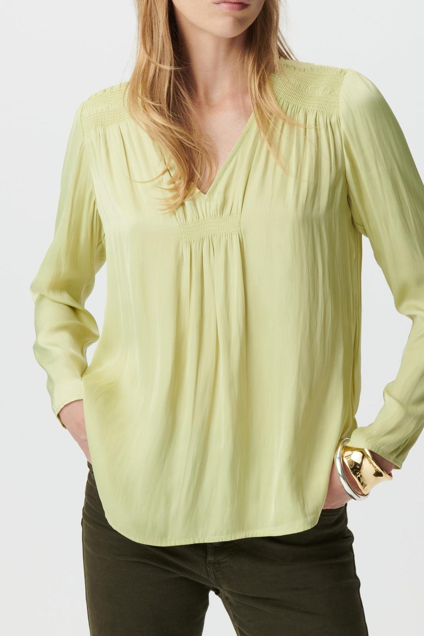 GREEN FLOWING BLOUSE WITH SMOCK DETAILS 1