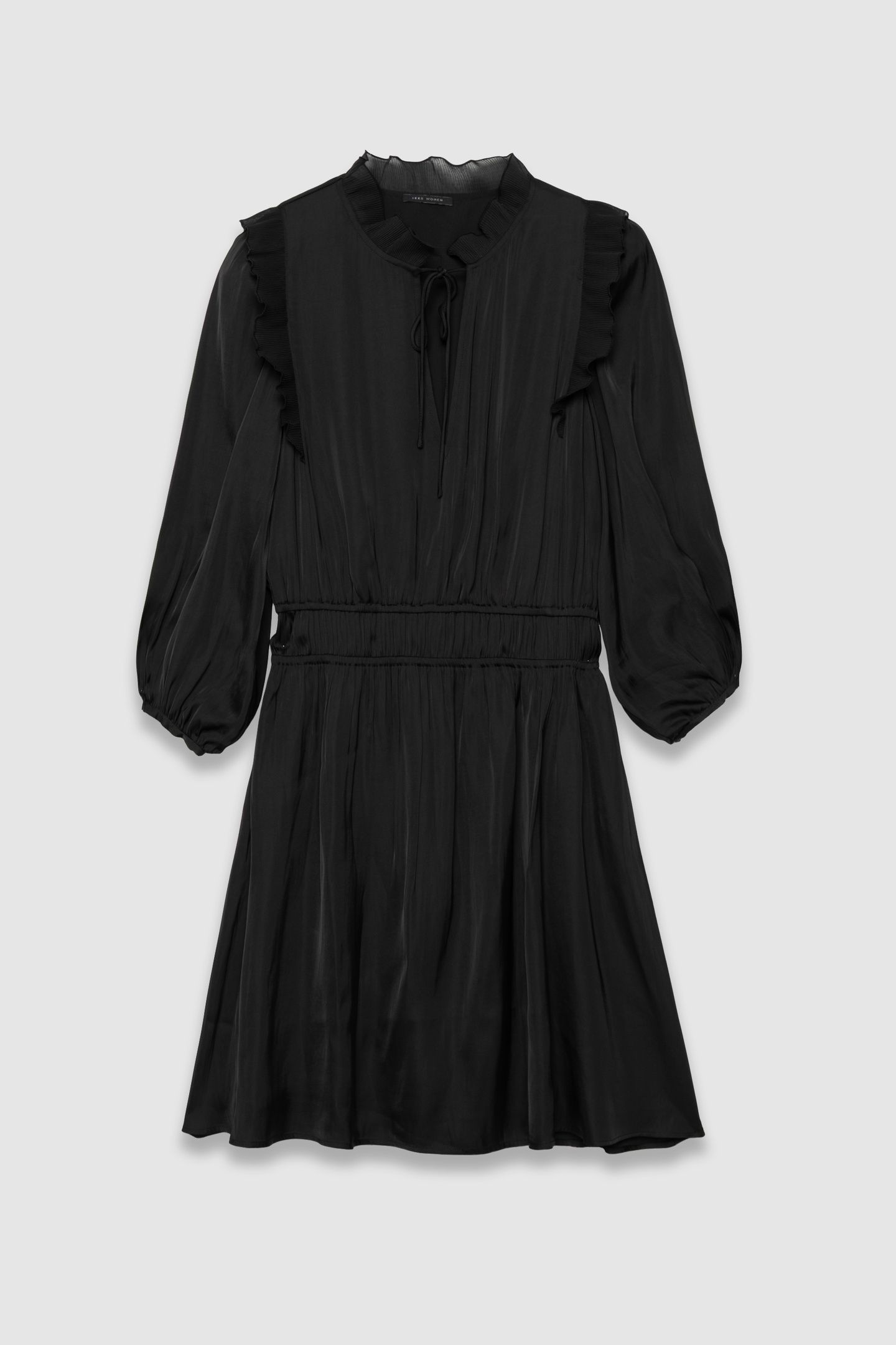 BLACK CRUSHED SATIN DRESS WITH PLEATED RUFFLES 4