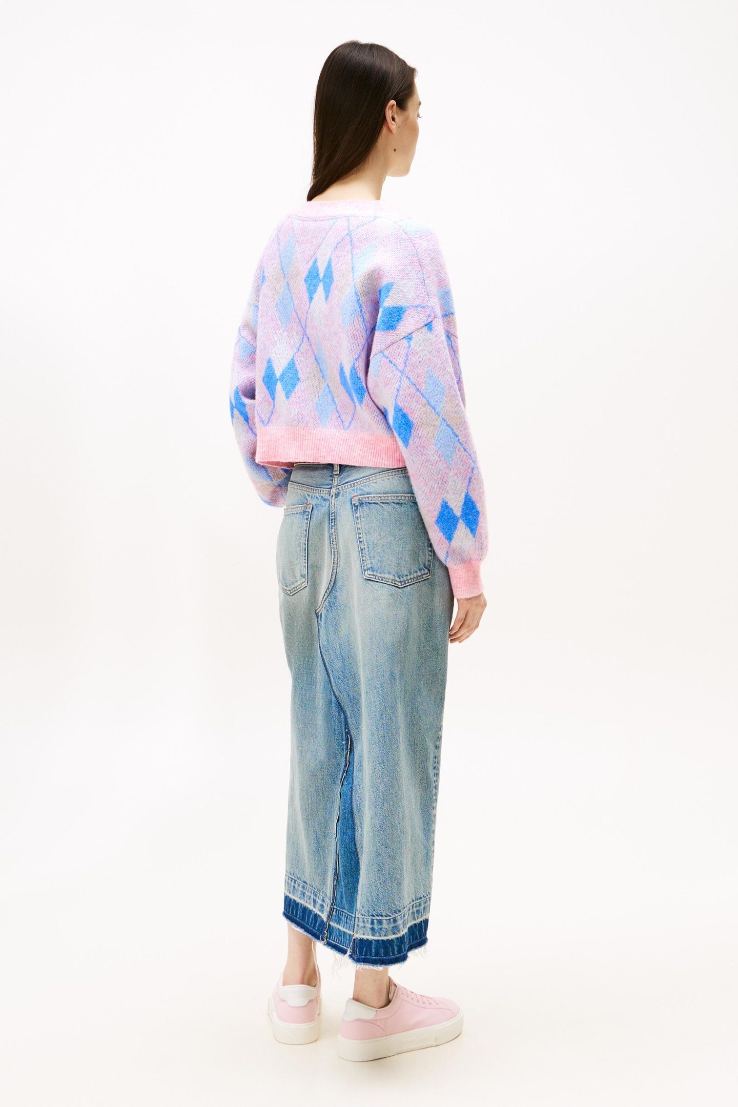 TJW CROP ARGYLE CARDIGAN CARNIVAL PINK/MULTI 3