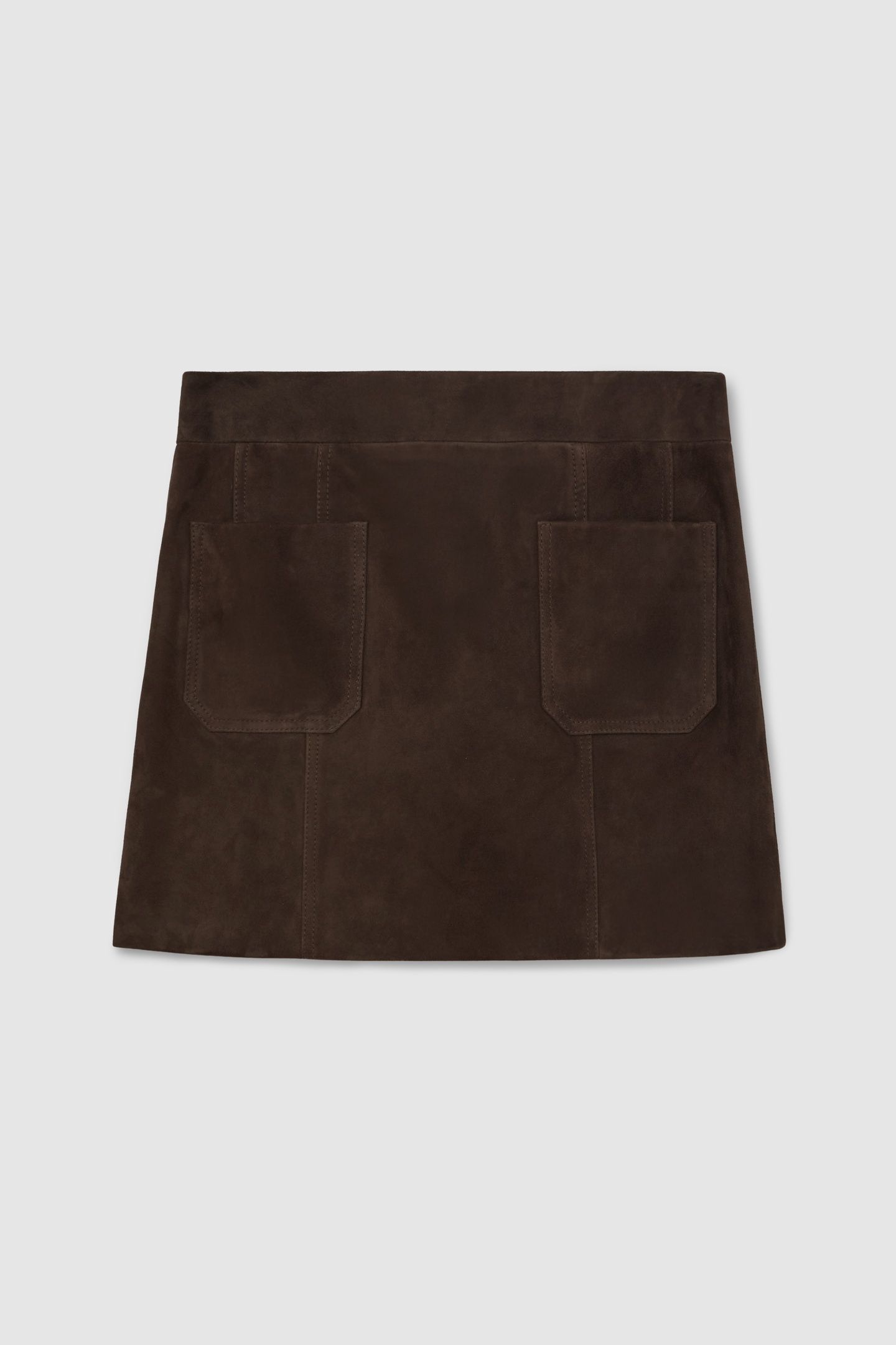 SUEDE PATCH POCKET MINI SKIRT CHOCOLATE BROWN 3