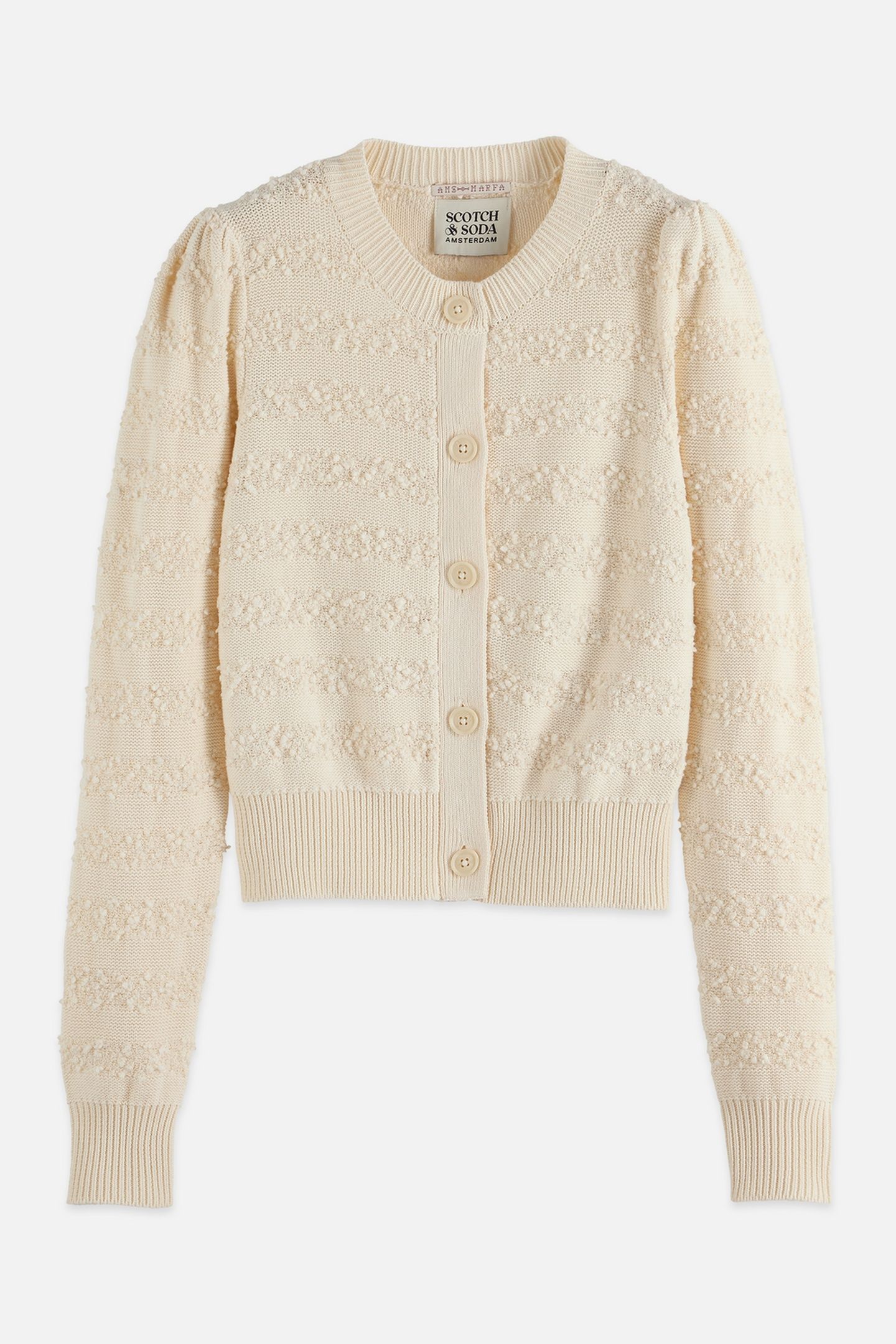 BOUCLÉ STRIPE CREW NECK CARDIGAN EGGNOG 5