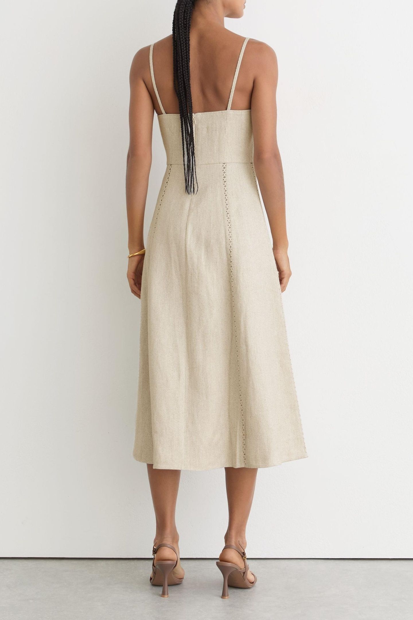 LINEN BELTED MIDI DRESS NEUTRAL 2