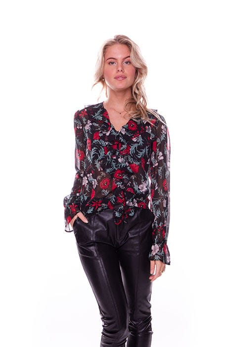 JONI RUFFLE FLOWER BLOUSE BLACK 3