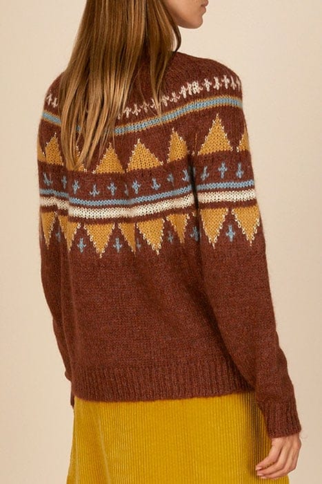 CREW NECK ROUND JACQ SWT LS BROWN 3